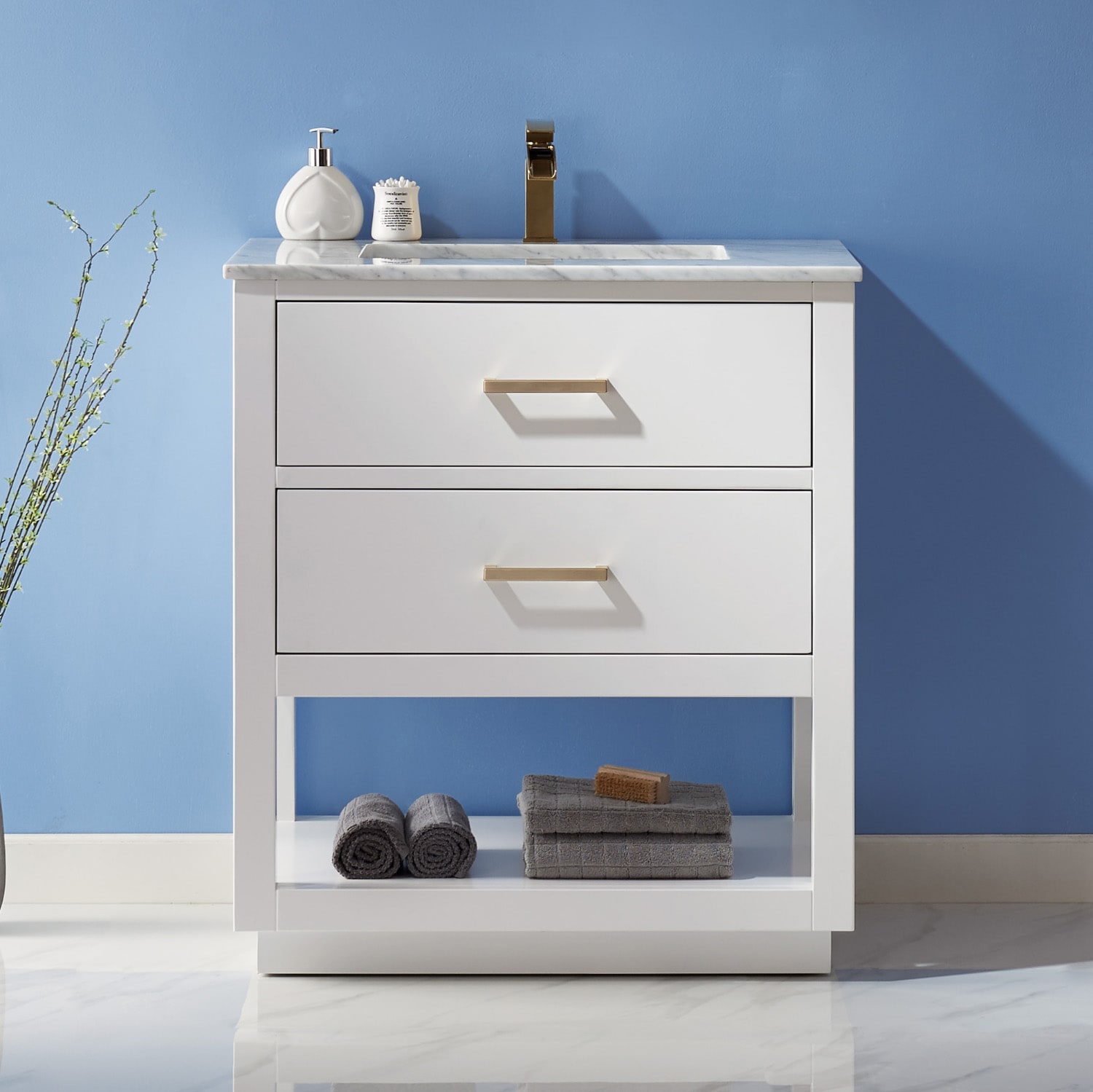 Altair 532030-WH-CA-NM Remi 30-in White Undermount Single sink Bathroom Vanity with Carrara White Marble Top