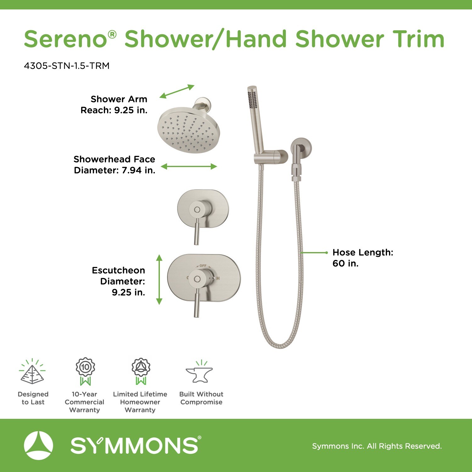 Symmons 4305-STN-1.5-TRM Tub-Shower-Faucets - View #2