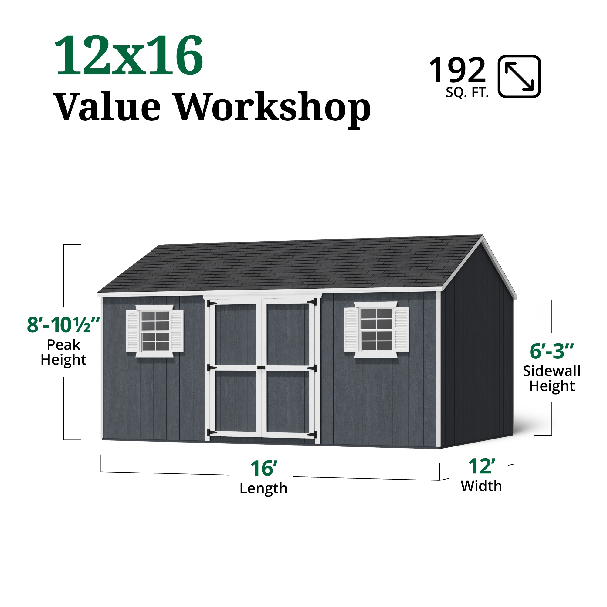 12' x 16' Brown Wood Storage Shed with Windows and Floor