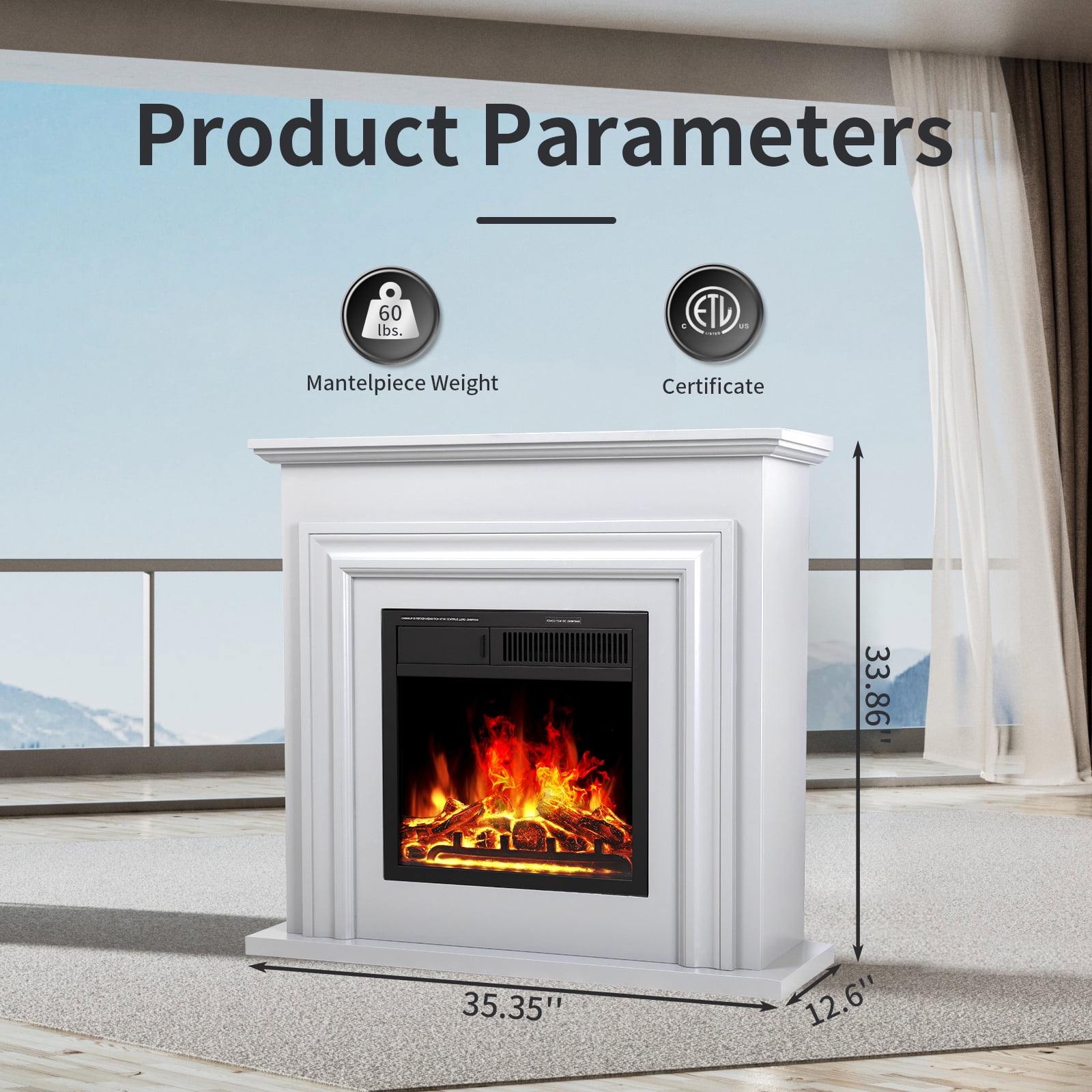 COWSAR M1804A-WHITE Electric-Fireplaces - View #6