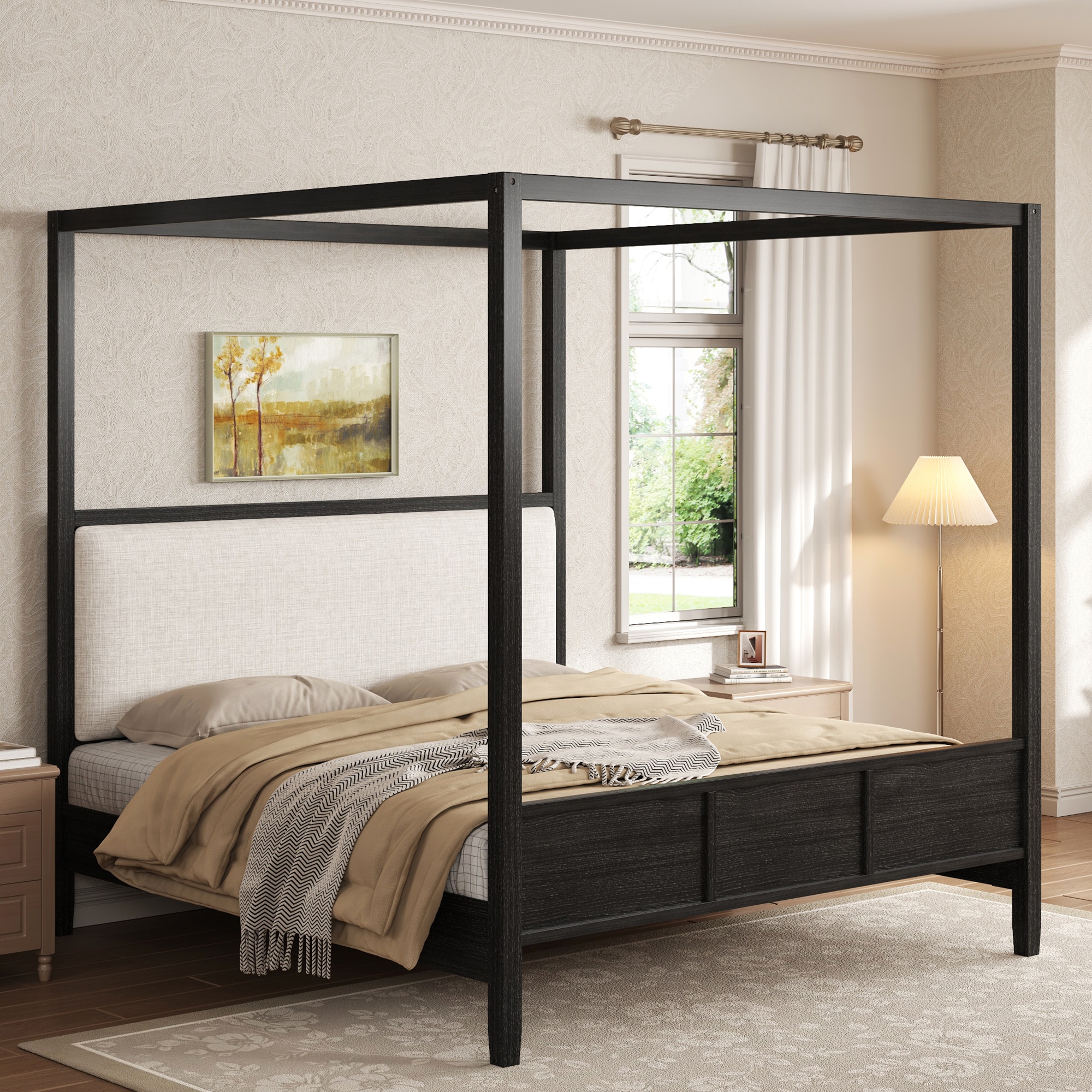 Christopher Knight Home King Size Wooden Canopy Platform Bed with ...