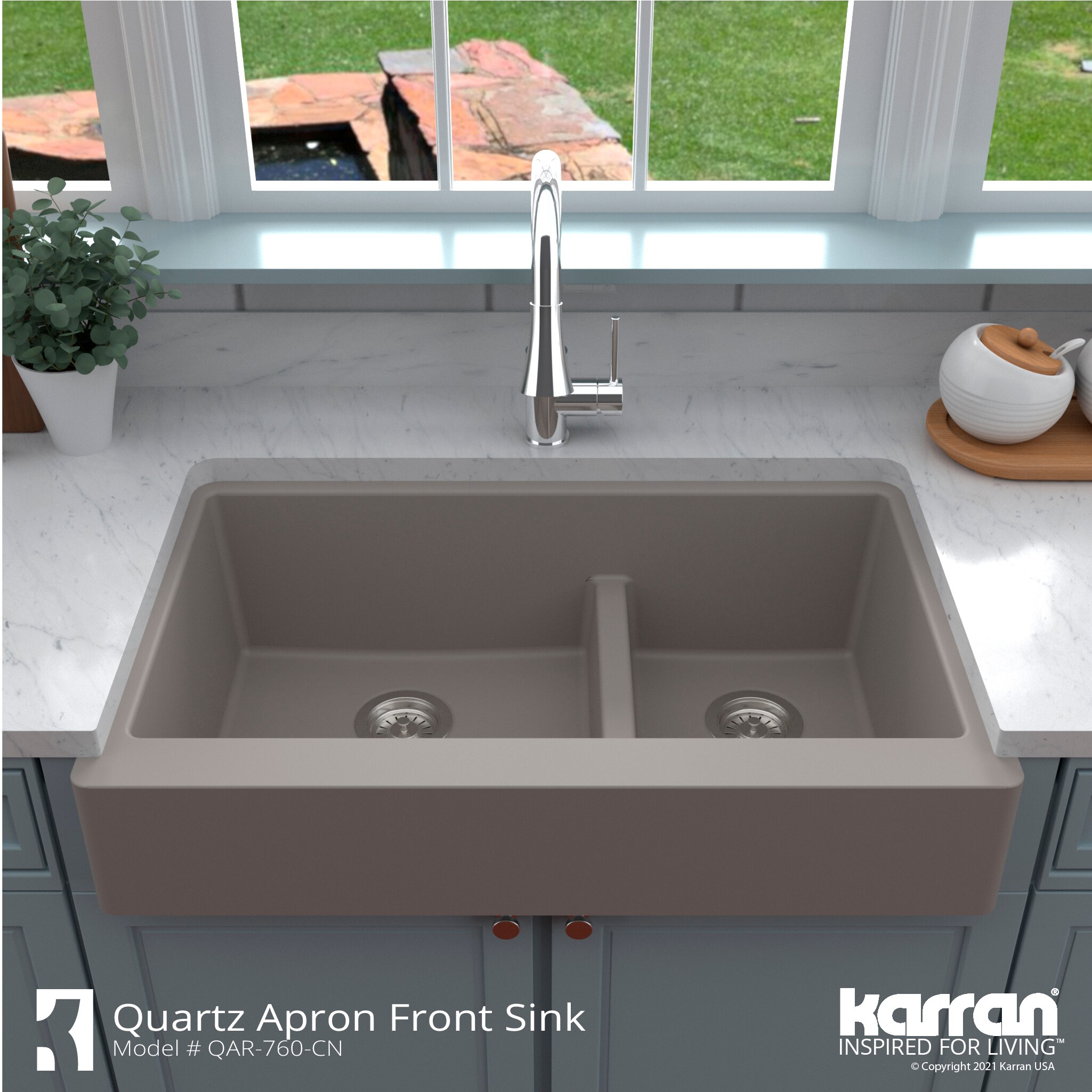 Karran Farmhouse Apron Front 34 In X 21 25 In Concrete Quartz Double