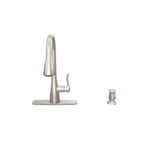 Moen Arlo Spot Resist Stainless 1-Handle Deck-Mount Pull-Down Handle Kitchen Faucet (Deck Plate Included) Moen Arlo Spot Resist Stainless 1-Handle Deck-Mount Pull-Down Handle Kitchen Faucet (Deck Plate Included)