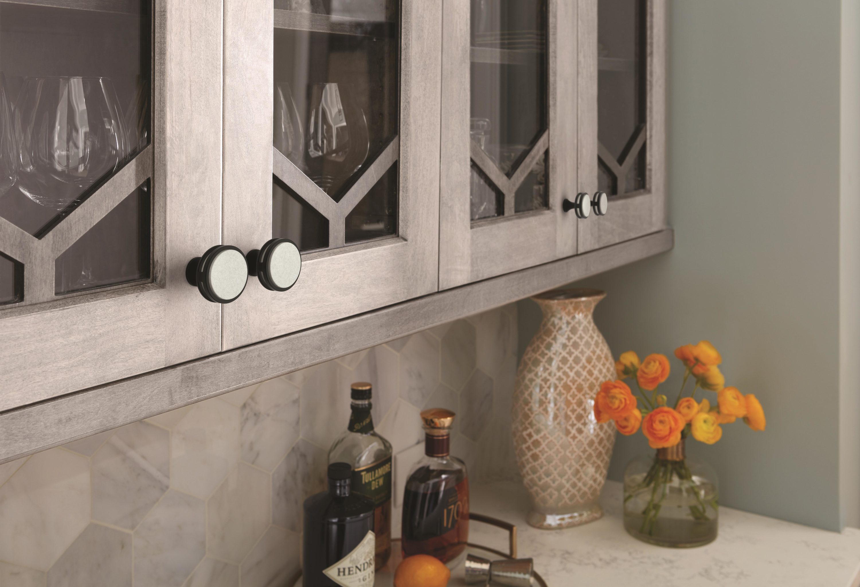 Oberon Matte Black and Frosted Acrylic Round Cabinet Knob