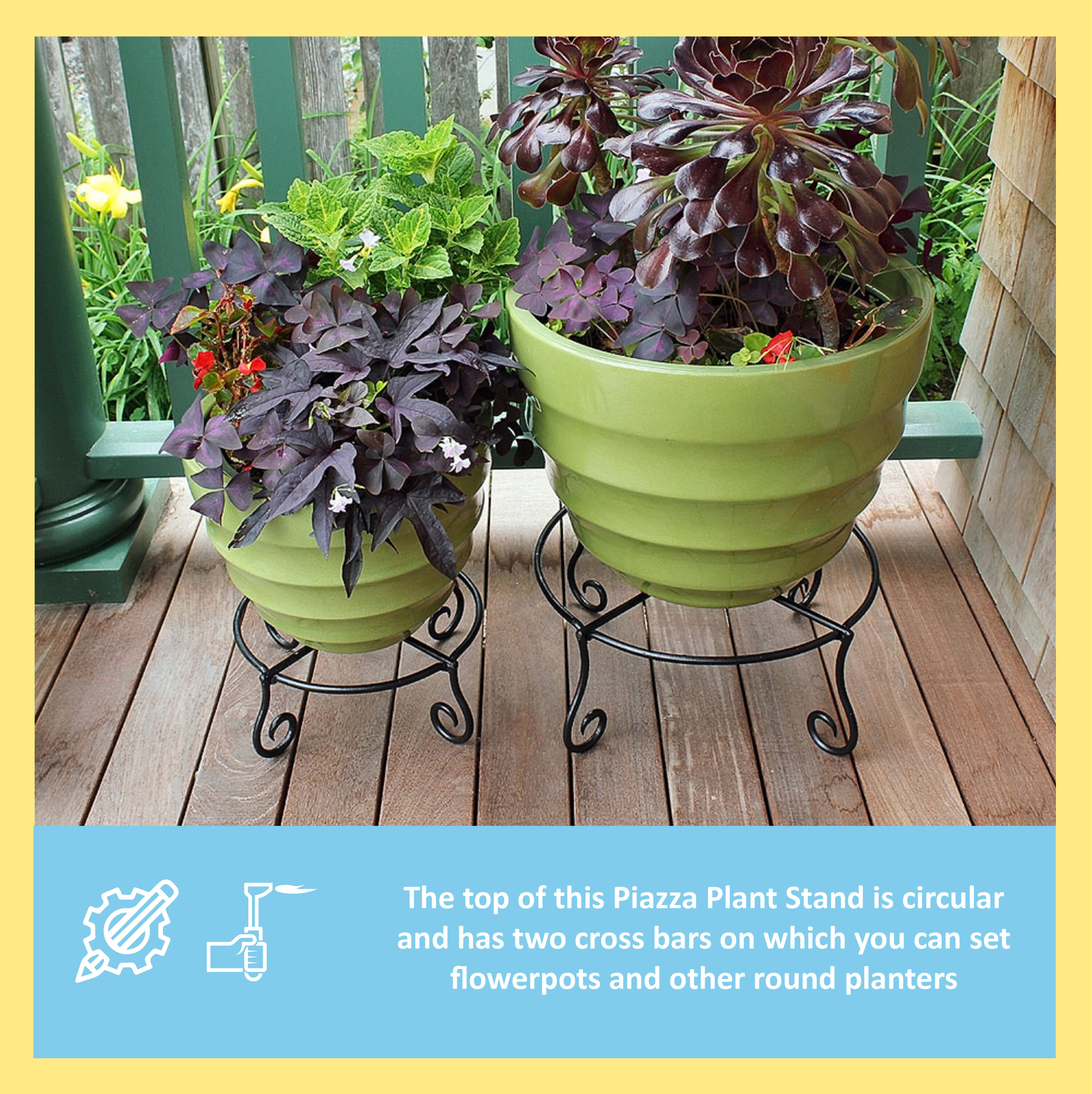 Black Wrought Iron Circular Plant Stand with Scroll Legs