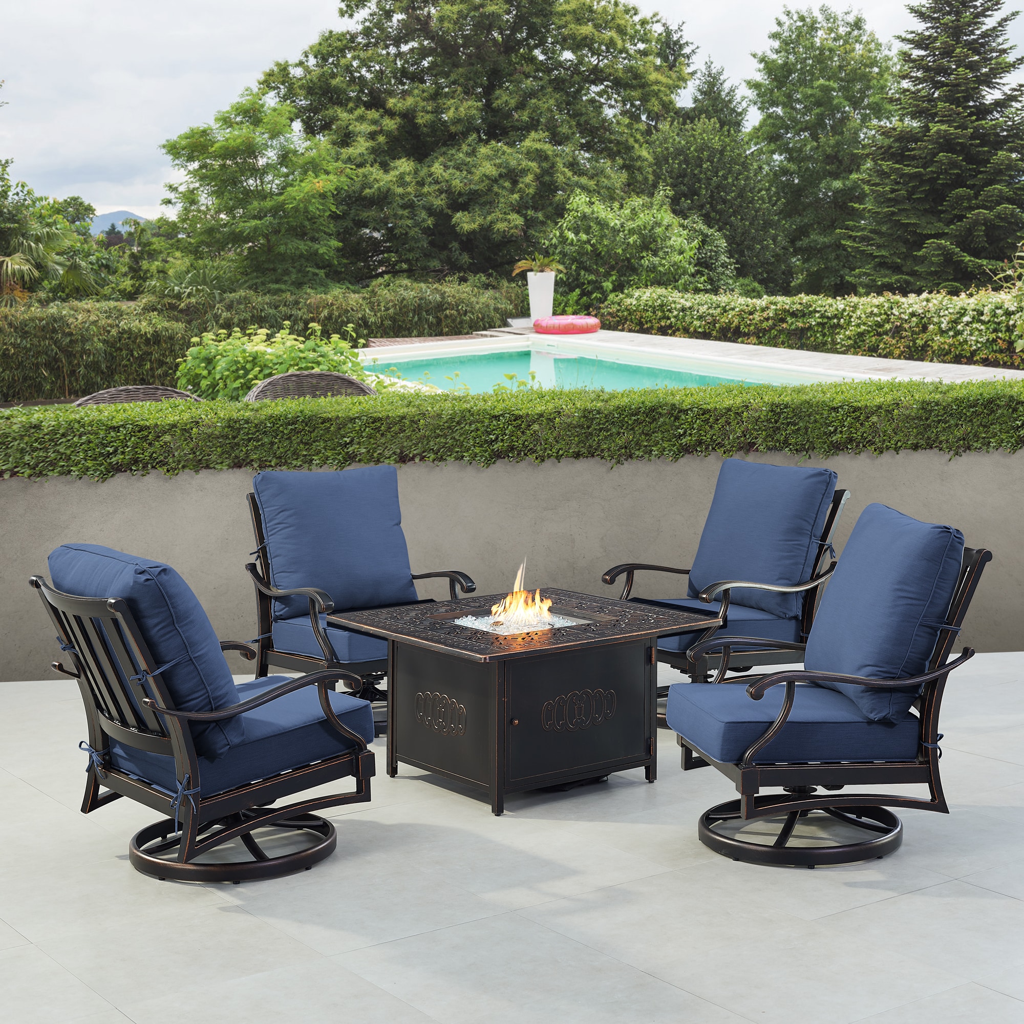 Oakland Living SHAO4CHRONINBLCUA 14-Piece Patio Conversation Set with Blue Cushions