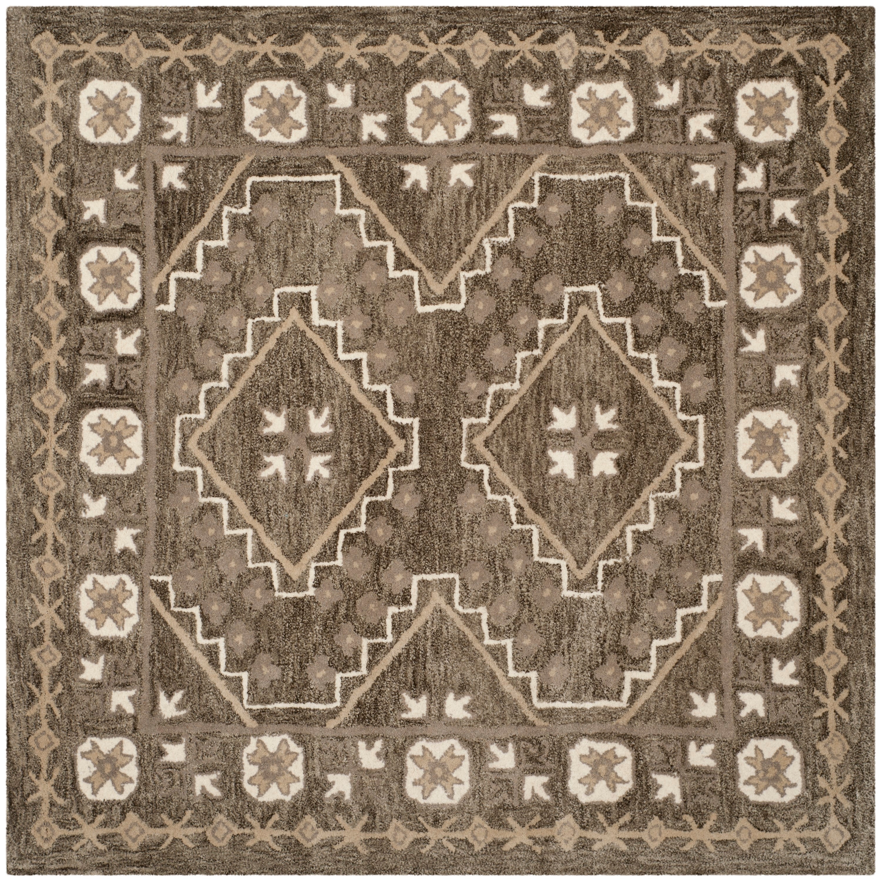 Handmade Tufted Brown and Taupe Wool Square Area Rug