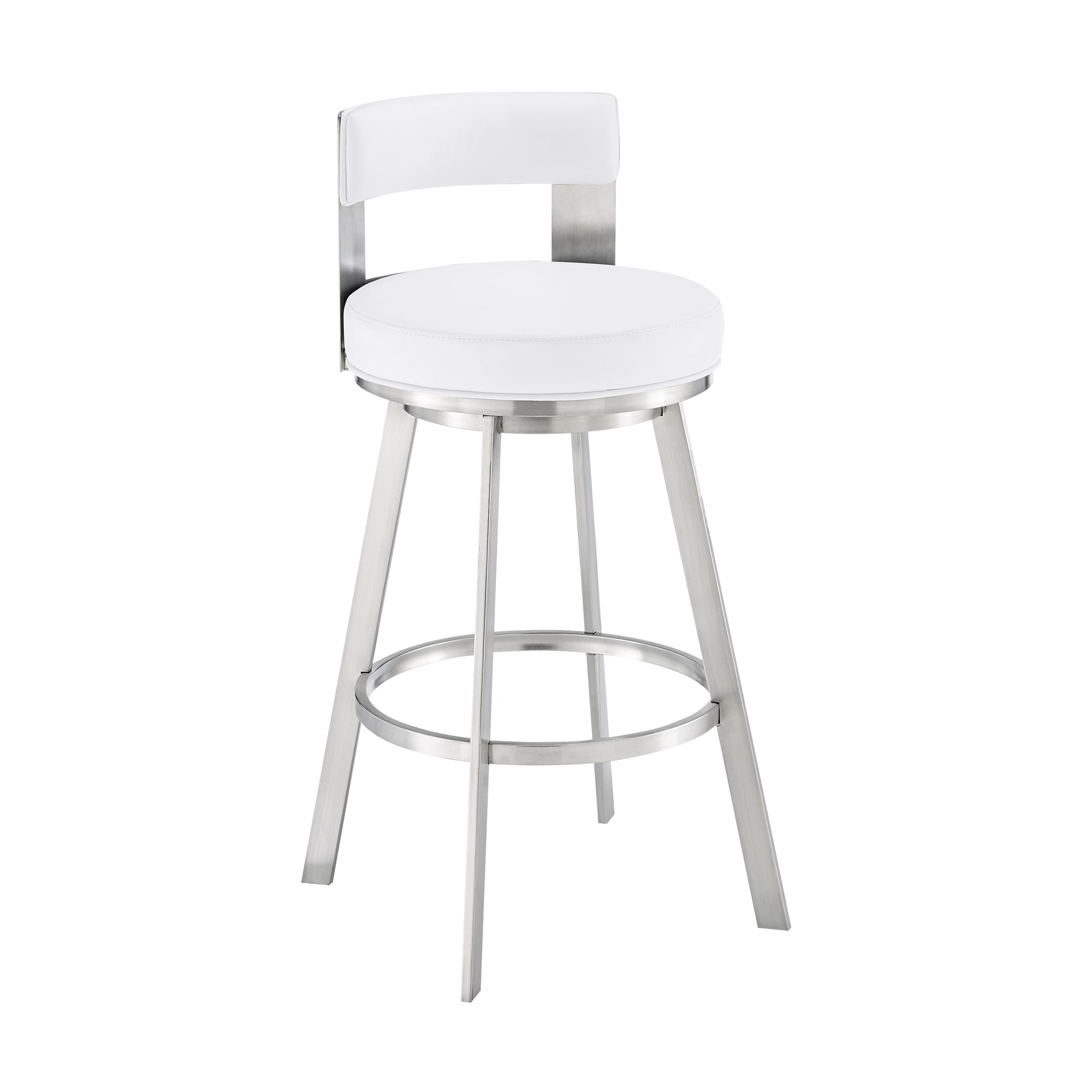 Armen Living 840254335486 Brushed Stainless Steel 26.0-in H Counter height Bucket seat Upholstered Swivel Metal Bar Stool and Back