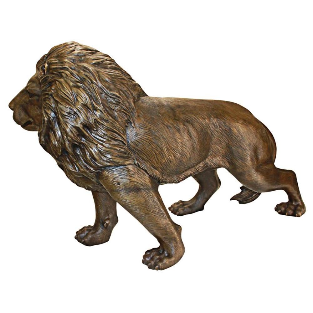 Majestic Bronze Guardian Lion Statue with Sepia Patina