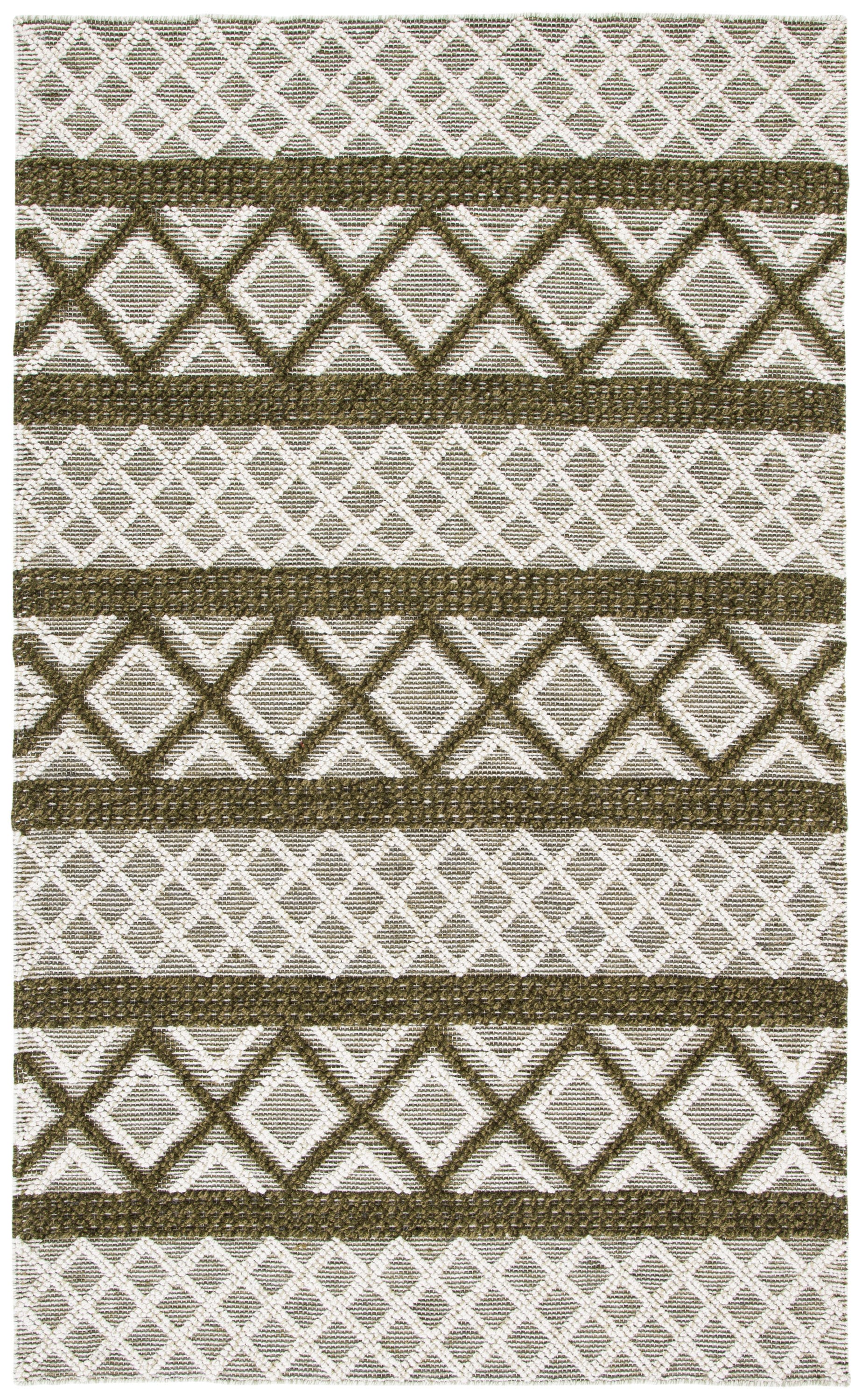 Safavieh VRM211Y-4 Vermont Magi 4 x 6 (ft) Wool Ivory/Dark Green Rectangular Indoor Geometric Bohemian/Eclectic Area rug