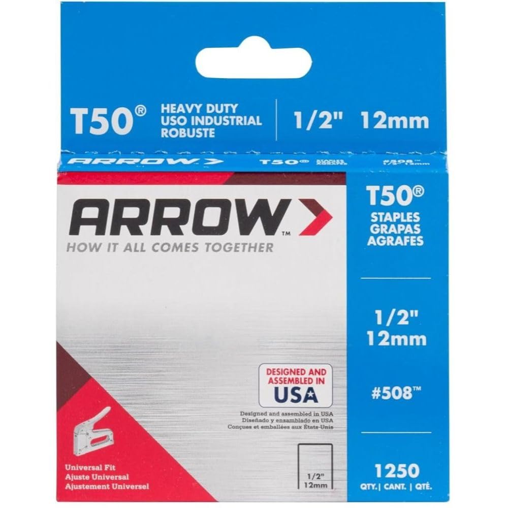 Arrow Fastener 24 Pack  508 T50 1/2 Flat Crown Heavy Duty Steel Staples 1250 per Package