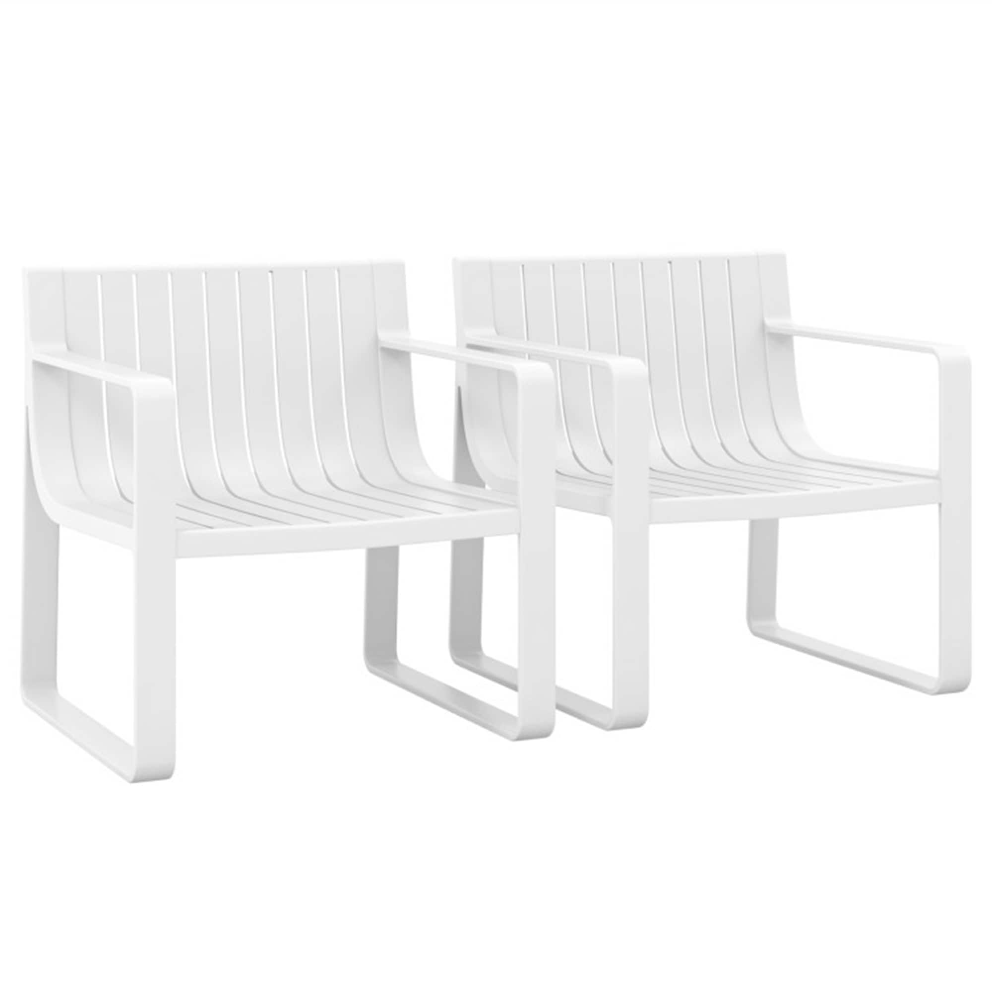 BABOOM BOM-72814WH-CO Patio Chairs Set of 2 White Plastic Frame Stationary Conversation Chair with Slat Seat