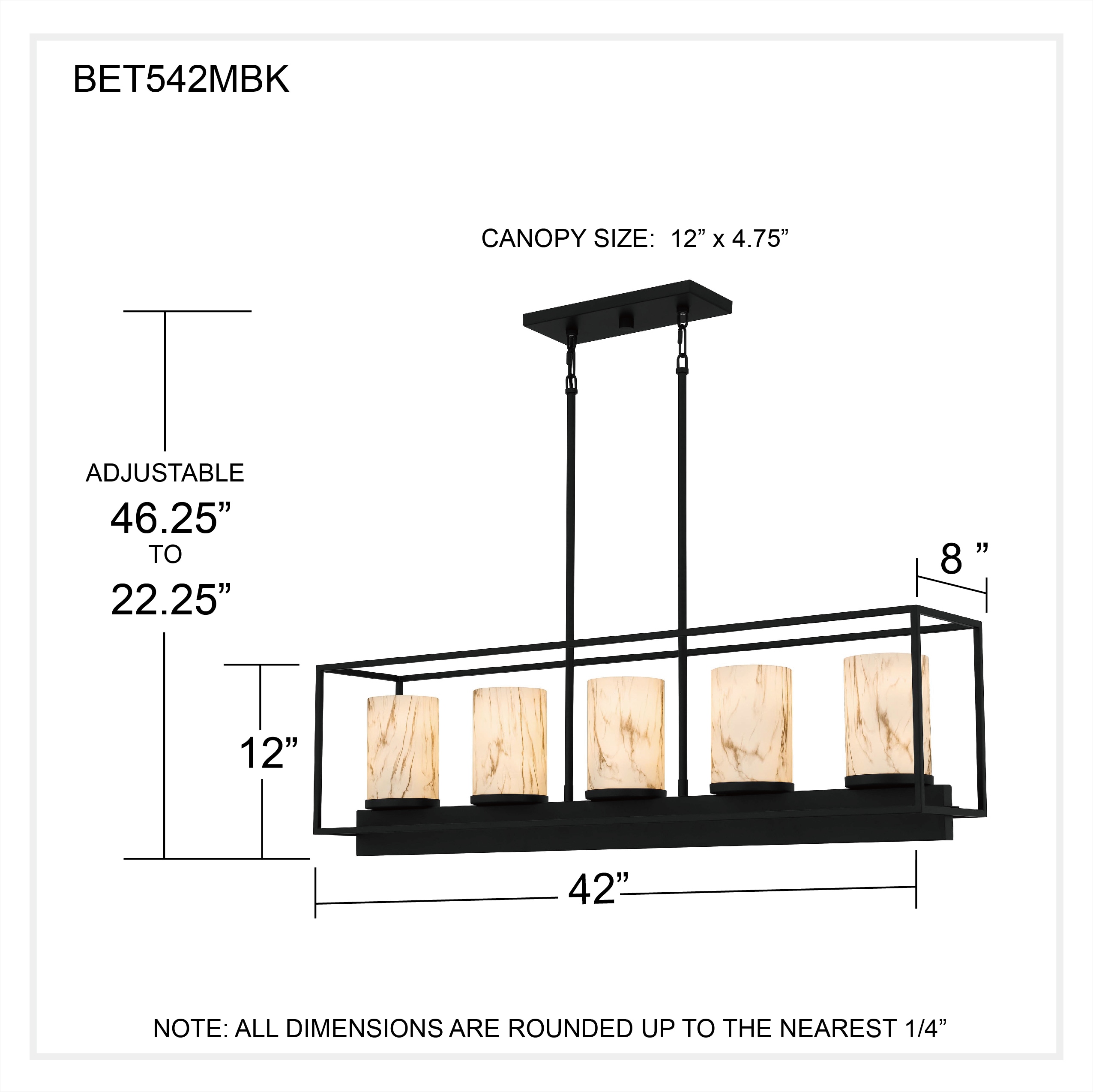 Bentley Matte Black Steel Linear Chandelier with Marble Glass Shades