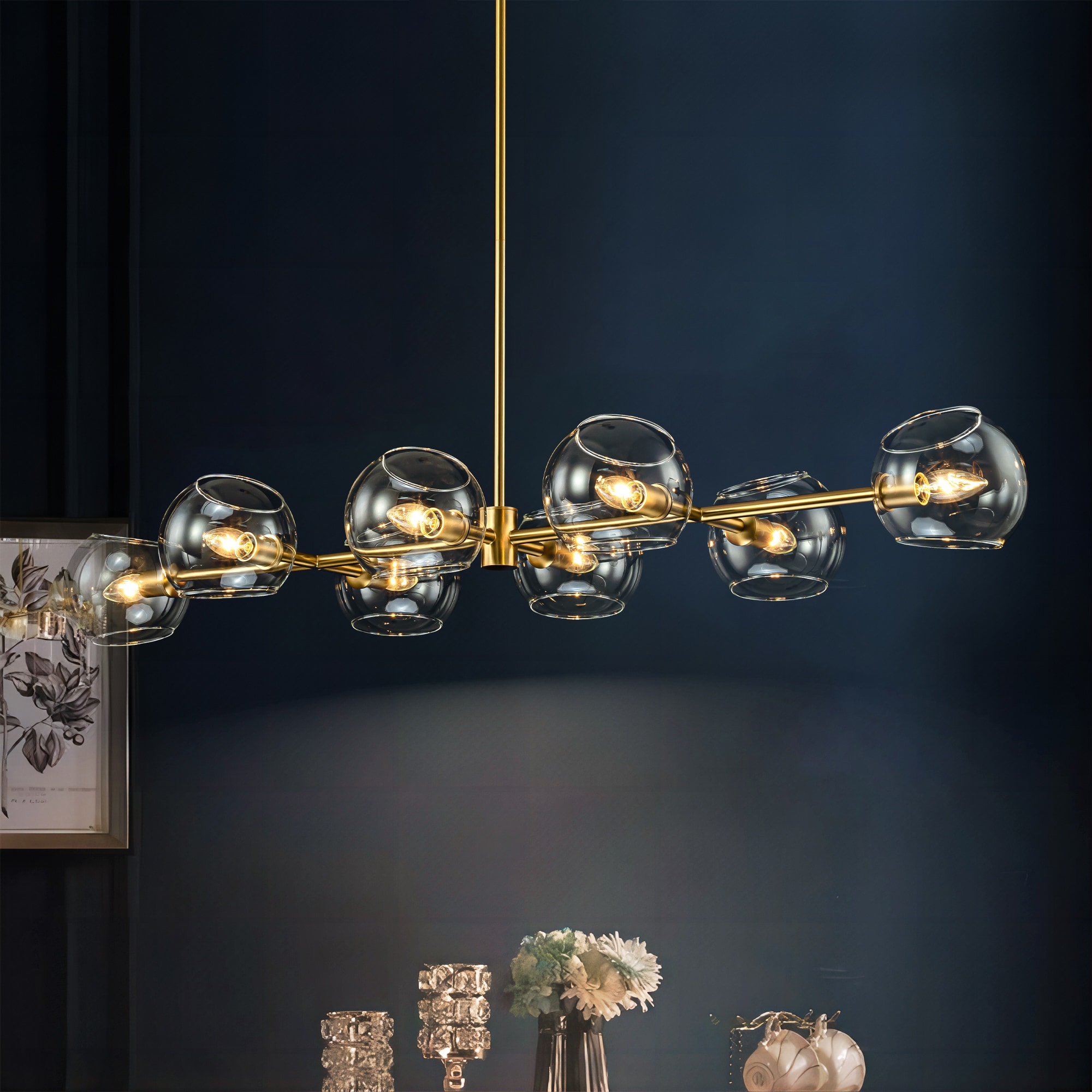 Rennnsan CL810153258 Josiah 8 -Light Brushed Gold Modern/contemporary For Use in Bedrooms, Dining Rooms, Foyers, Kitchens, Living Rooms Chandelier