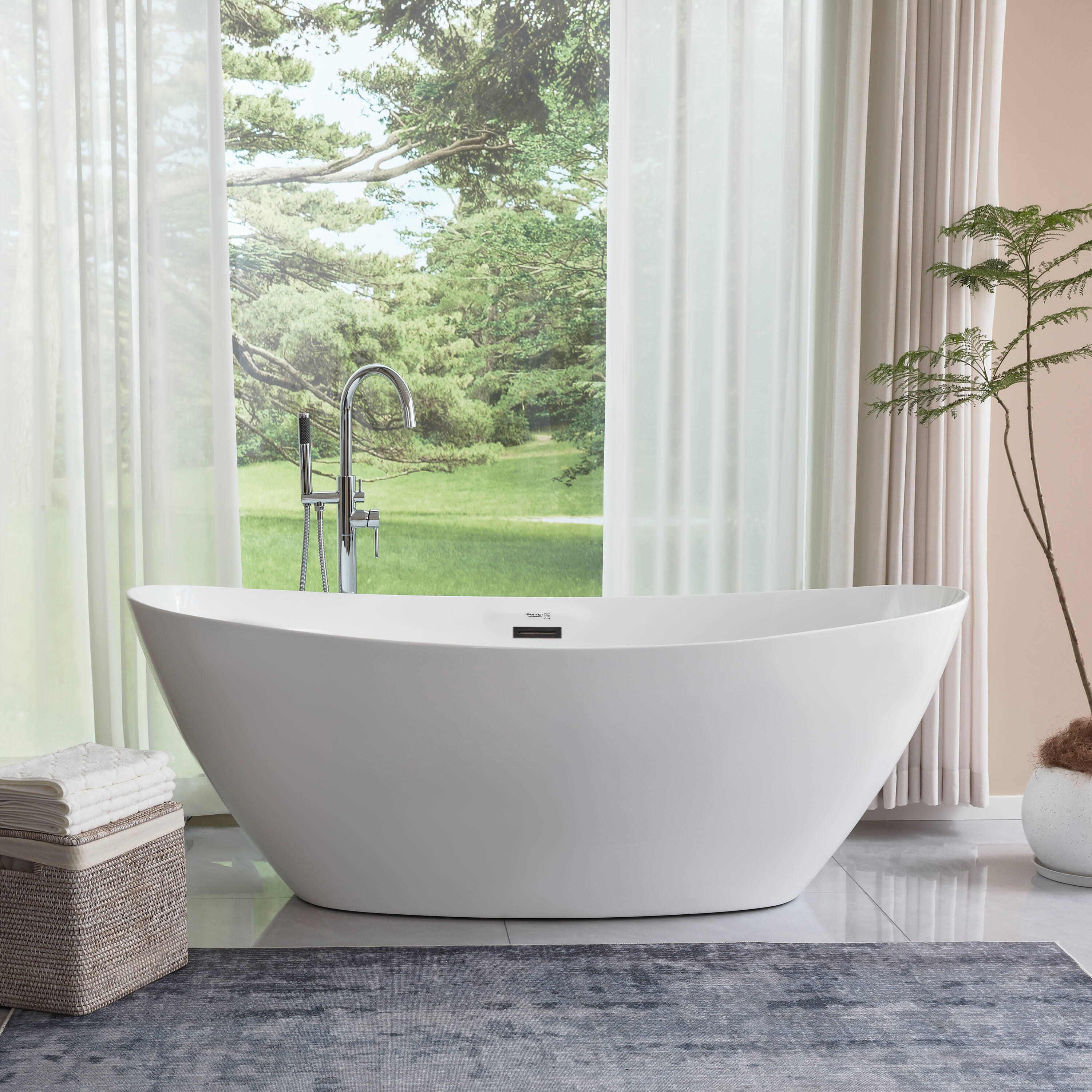 71" White Acrylic Freestanding Soaking Bathtub