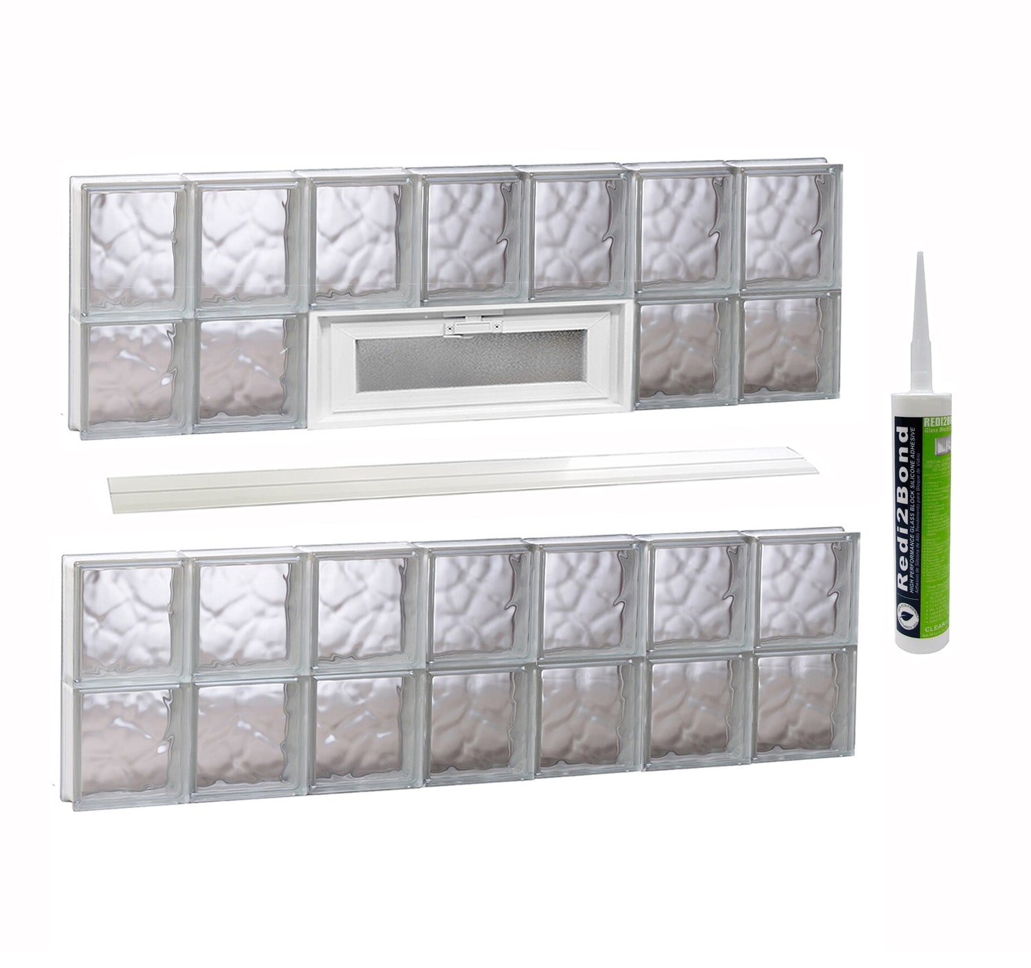 REDI2SET V4226DC Wavy Glass 40-1/4-in x 25-in Frameless Replacement Vented Glass Block Window