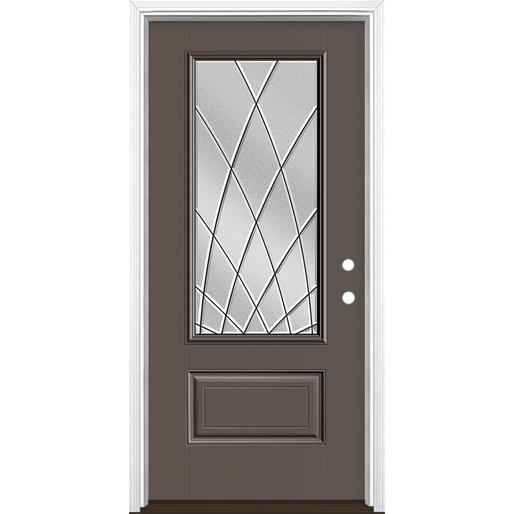 Masonite 3423501 Ventata 36-in x 80-in x 4-9/16-in Fiberglass 3/4 lite Left-hand inswing Timber Gray Painted Prehung Front Door with Brickmould Insulating core