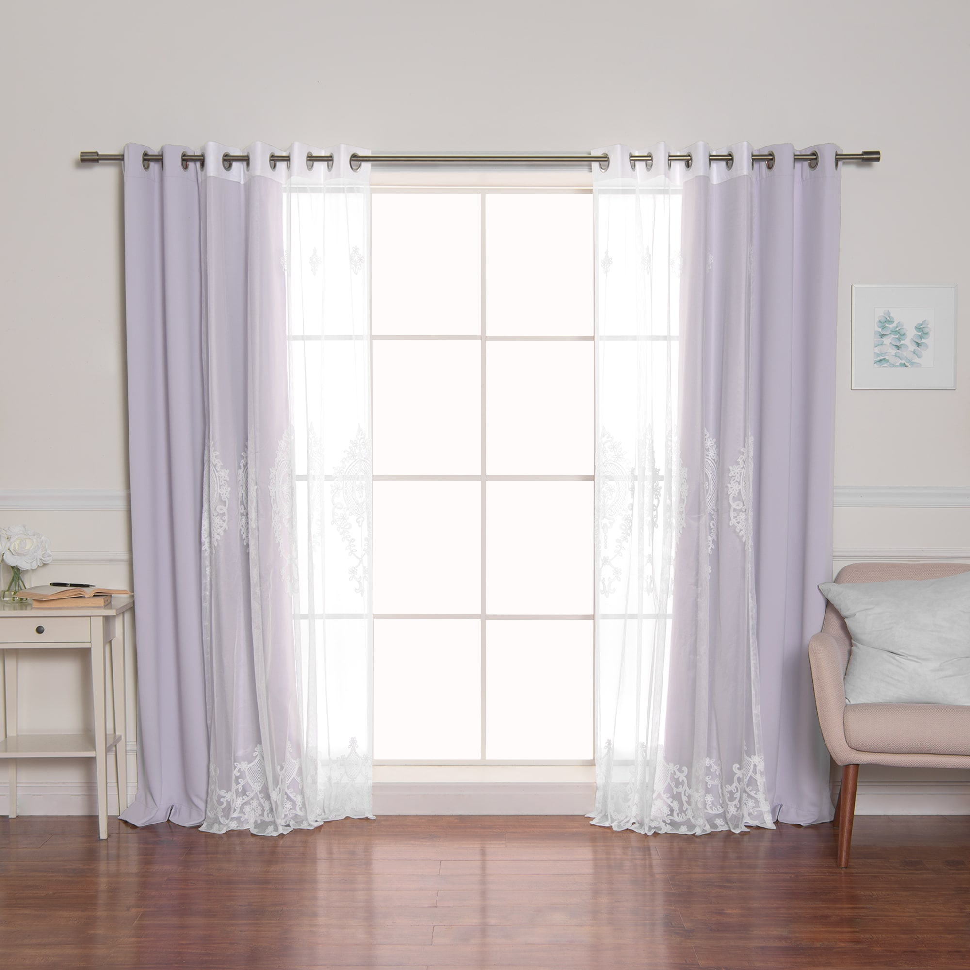 Best Home Fashion MM-DAMAS-96-LILAC 96-Inches Lilac Blackout Grommet Curtain panel 4-pack