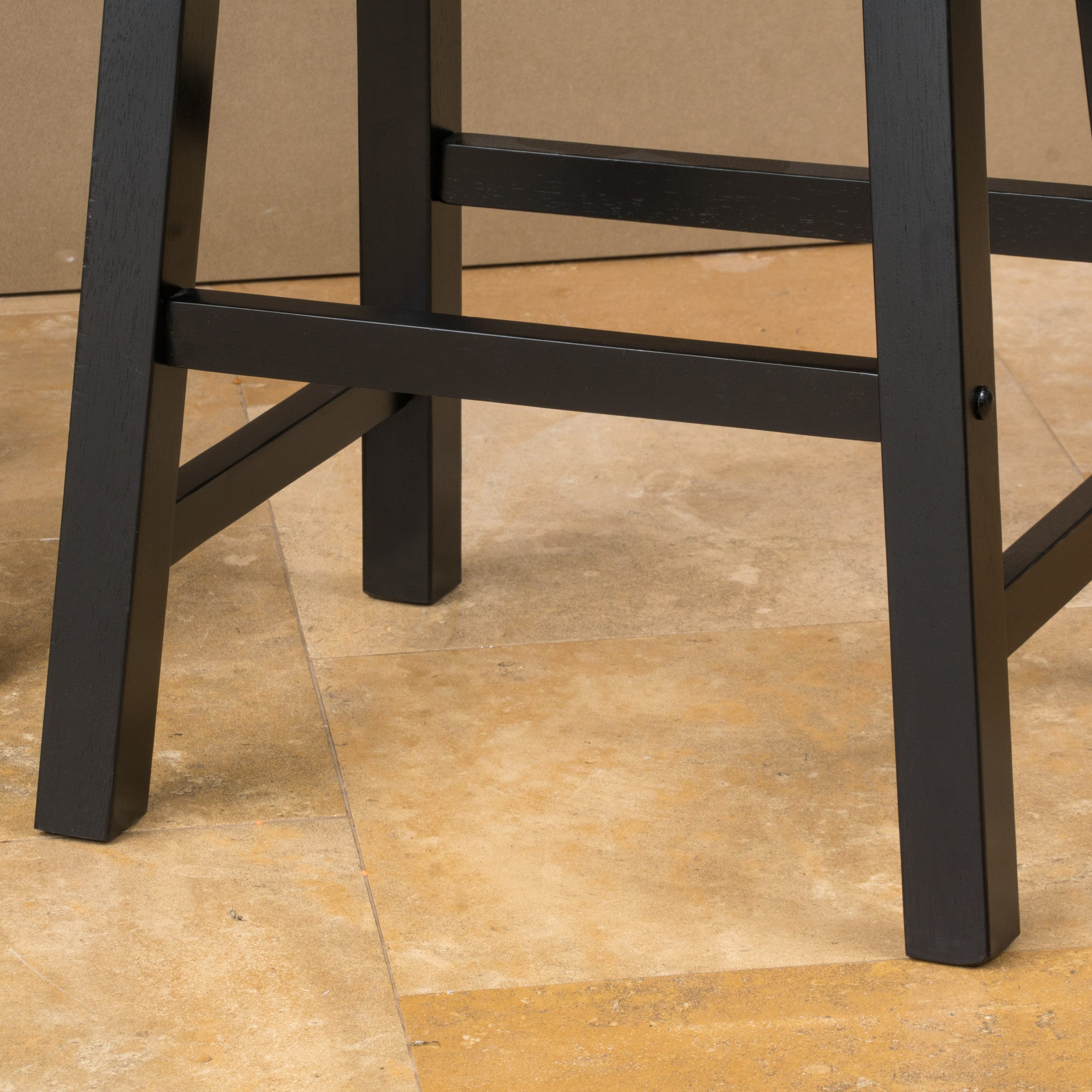 Brown and Black Wooden Saddle Style Backless Counter Stools, 24-Inch Height