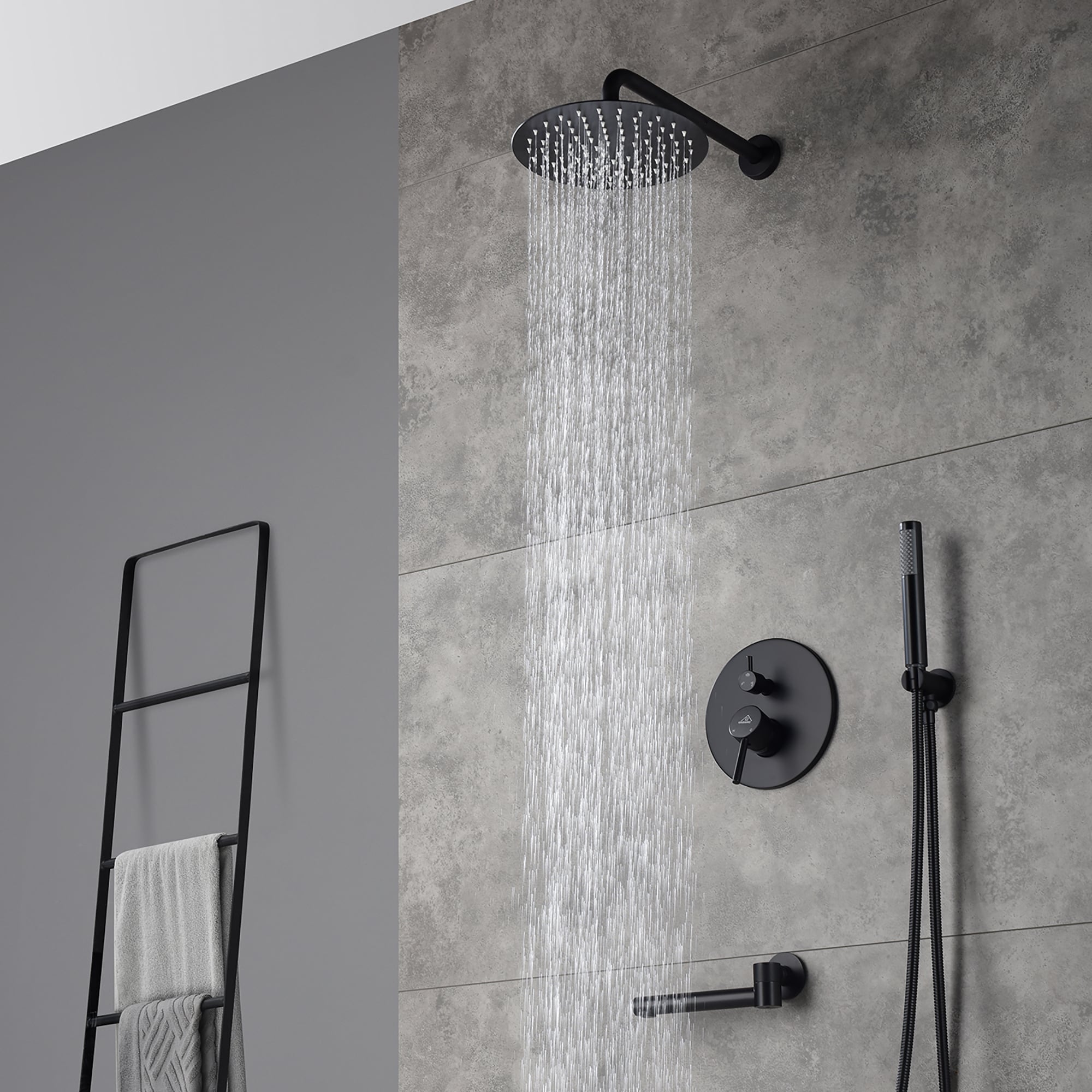 CASAINC Black Dual Head Waterfall Built-In Shower Faucet System with 3 ...