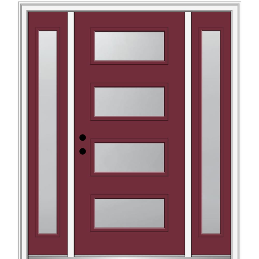 MMI DOOR ZZ349675R 64-in x 80-in x 6-9/16-in Fiberglass Pulse lite Right-hand inswing Burgundy Painted Prehung Front Door with Sidelights with Brickmould Insulating core