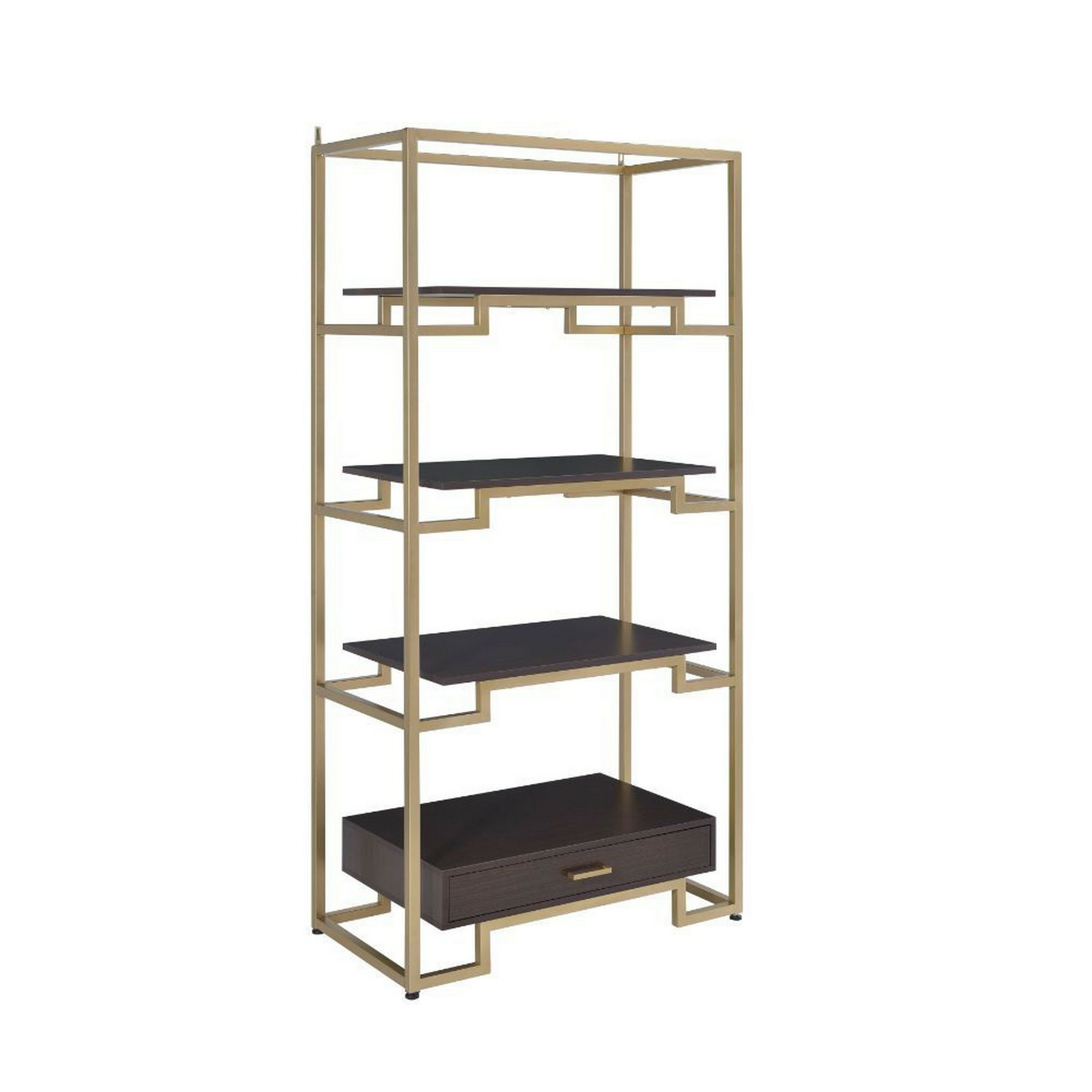 Gold and Brown Wood 4-Shelf Bookcase (19-in W x 78-in H x 36-in D) | - Benzara BM201990