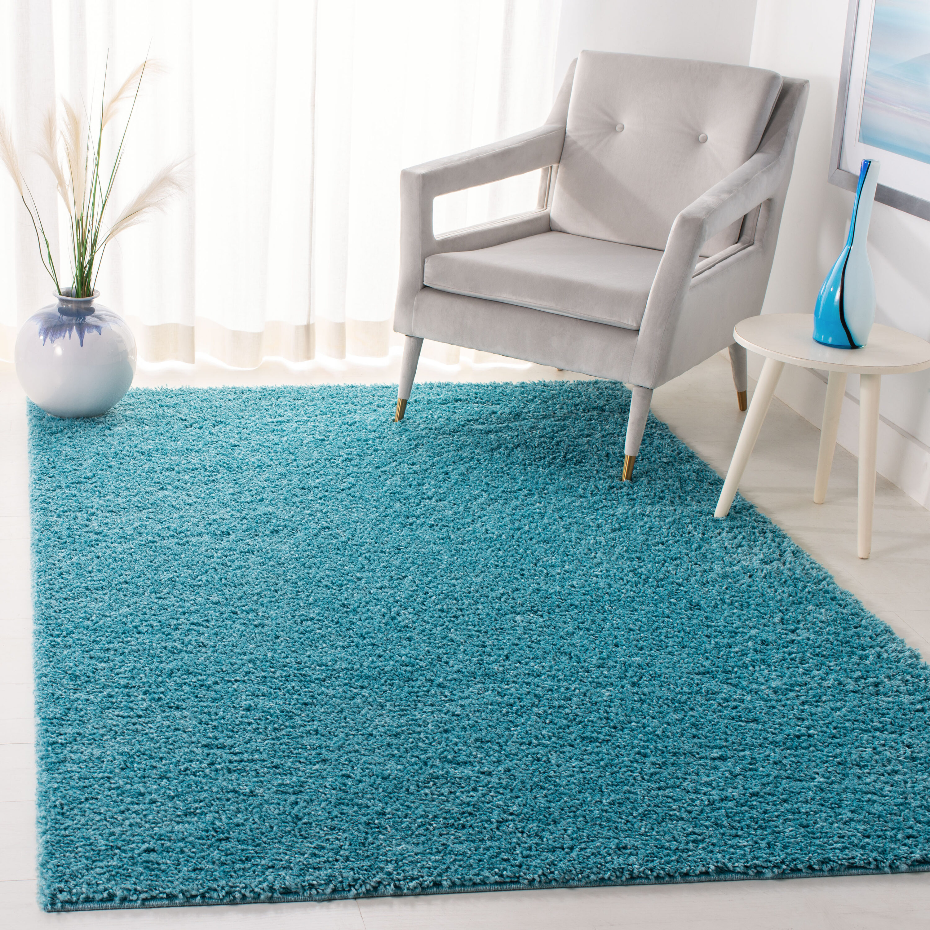 Safavieh ASG820T-7SQ Arizona Shag 7 x 7 (ft) Loomed Polypropylene Aqua Square Indoor Solid Mid-Century Modern Area rug