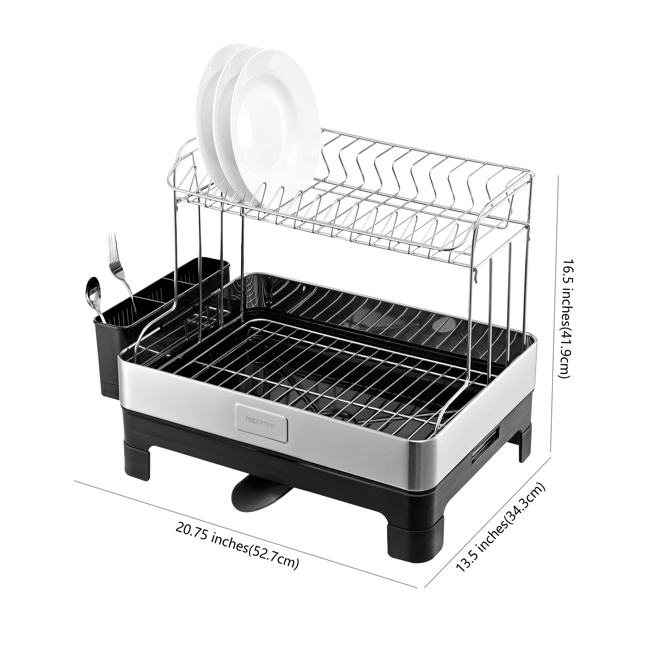Stainless Steel 2-Tier Dish Drying Rack with Utensil Cup