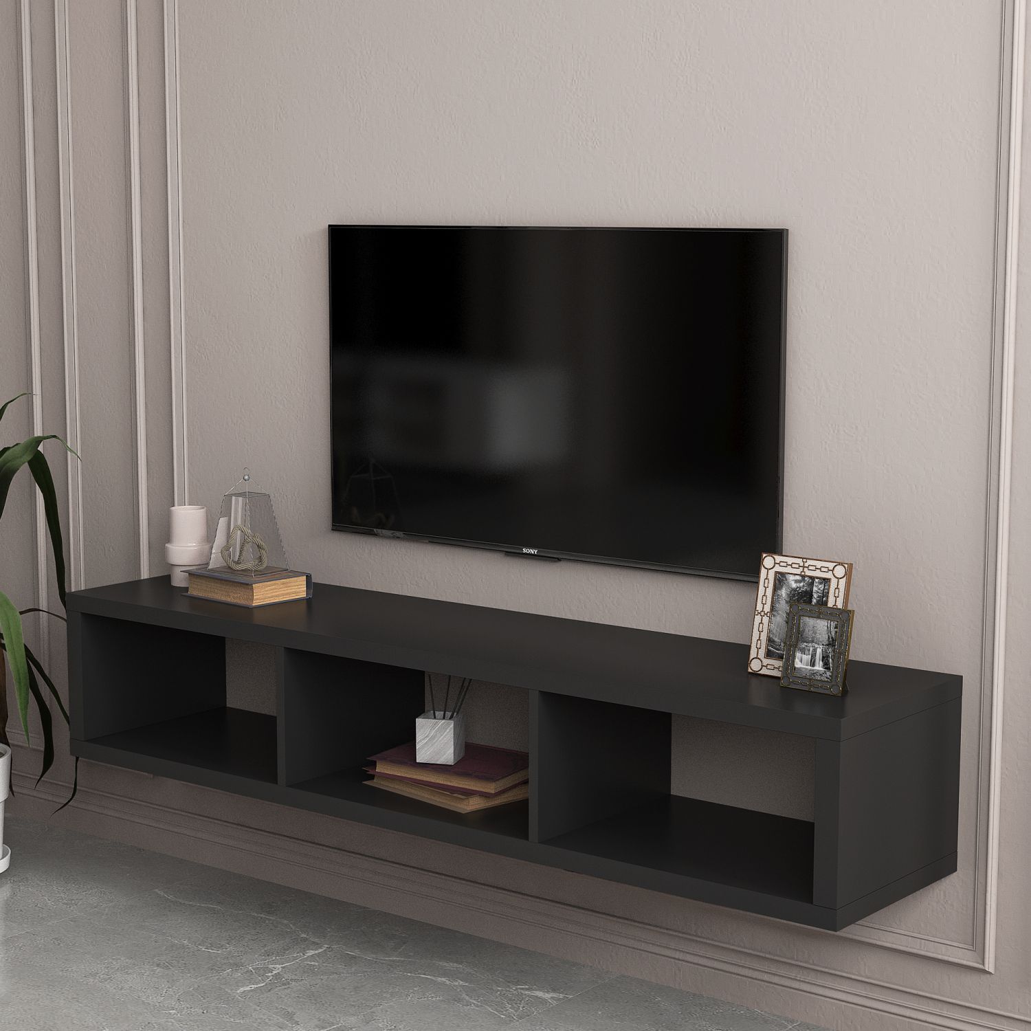 GZMR Black TV Stand for 70-in TV Stands Modern/Contemporary Black TV Cabinet  (Accommodates TVs up to 70-in) in the TV Stands department at