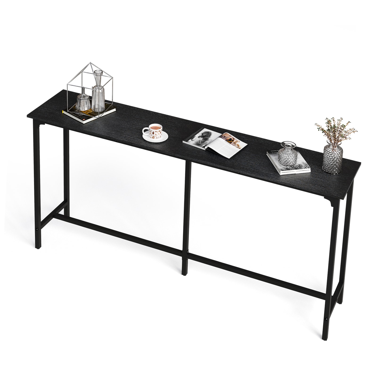 VINGLI 71W x 39H Wooden Top Bar Table/Rectangular Narrow Long Counter Height Pub Table for Kitchen Living Room Dining Sofa Entryway Black