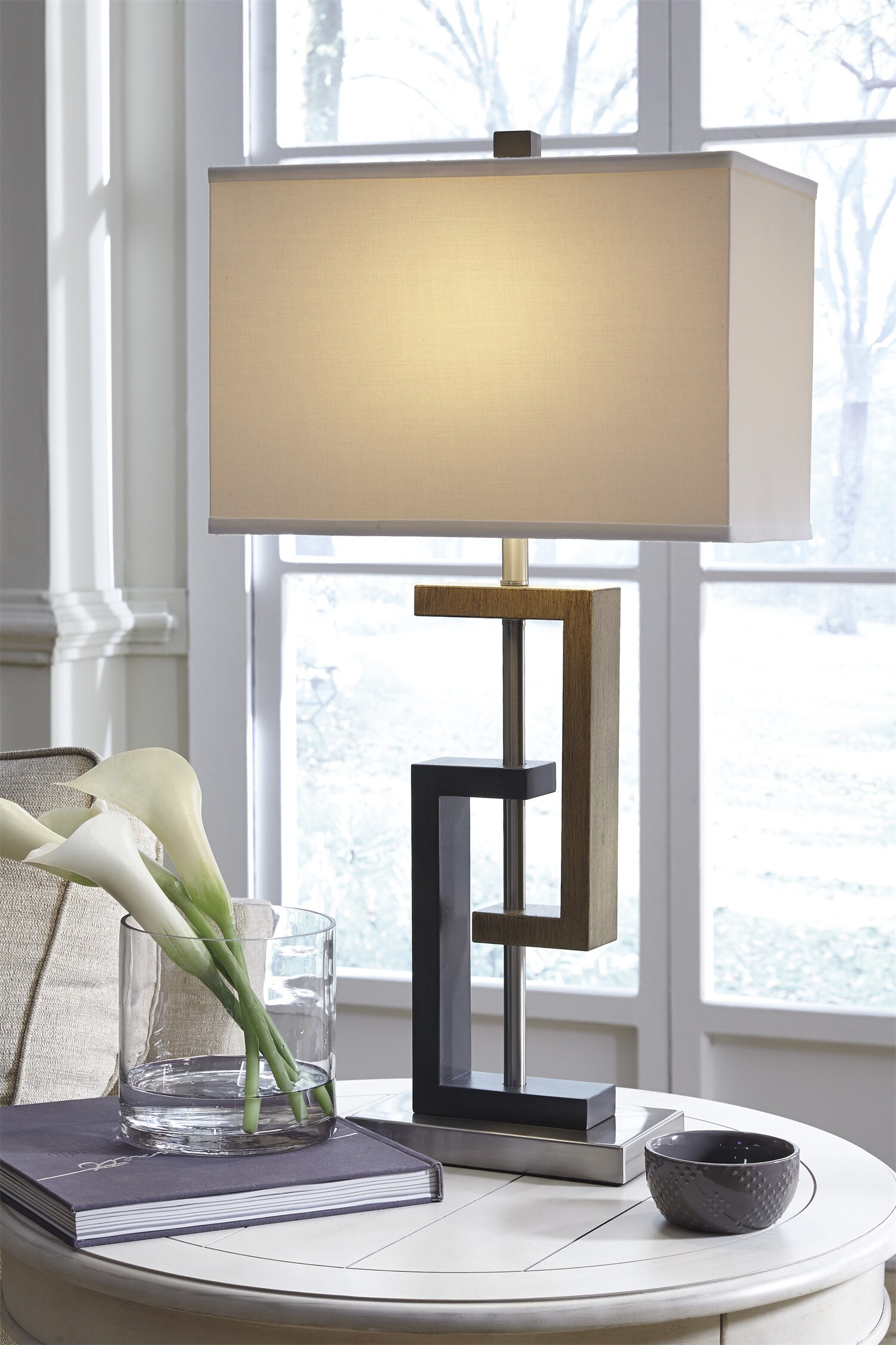 DEELIGHT B0346LJW1042-ZY Table Lamp Brown 3-way Table Lamp with Fabric Shade