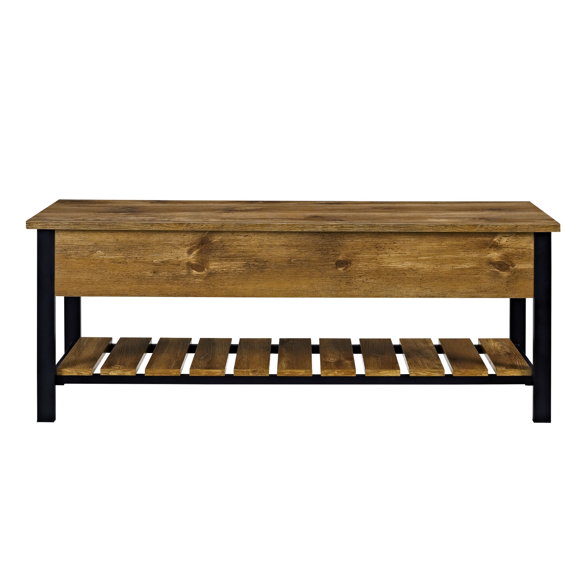 Walker Edison Farmhouse Barnwood Storage Bench With Storage 48-in X 16 ...