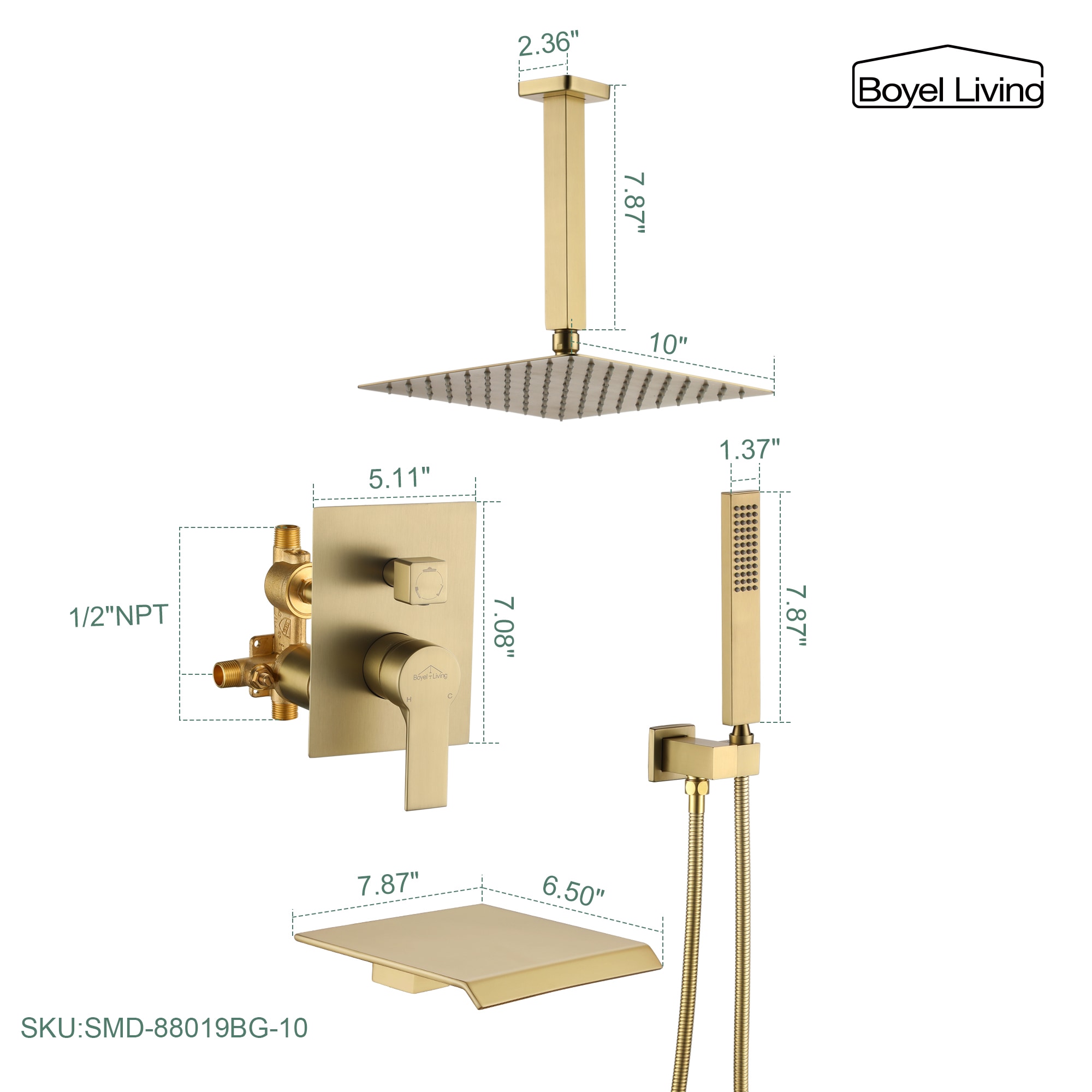 Clihome CSMD-880-19BG10 Showerhead-Bar-Panels - View #5