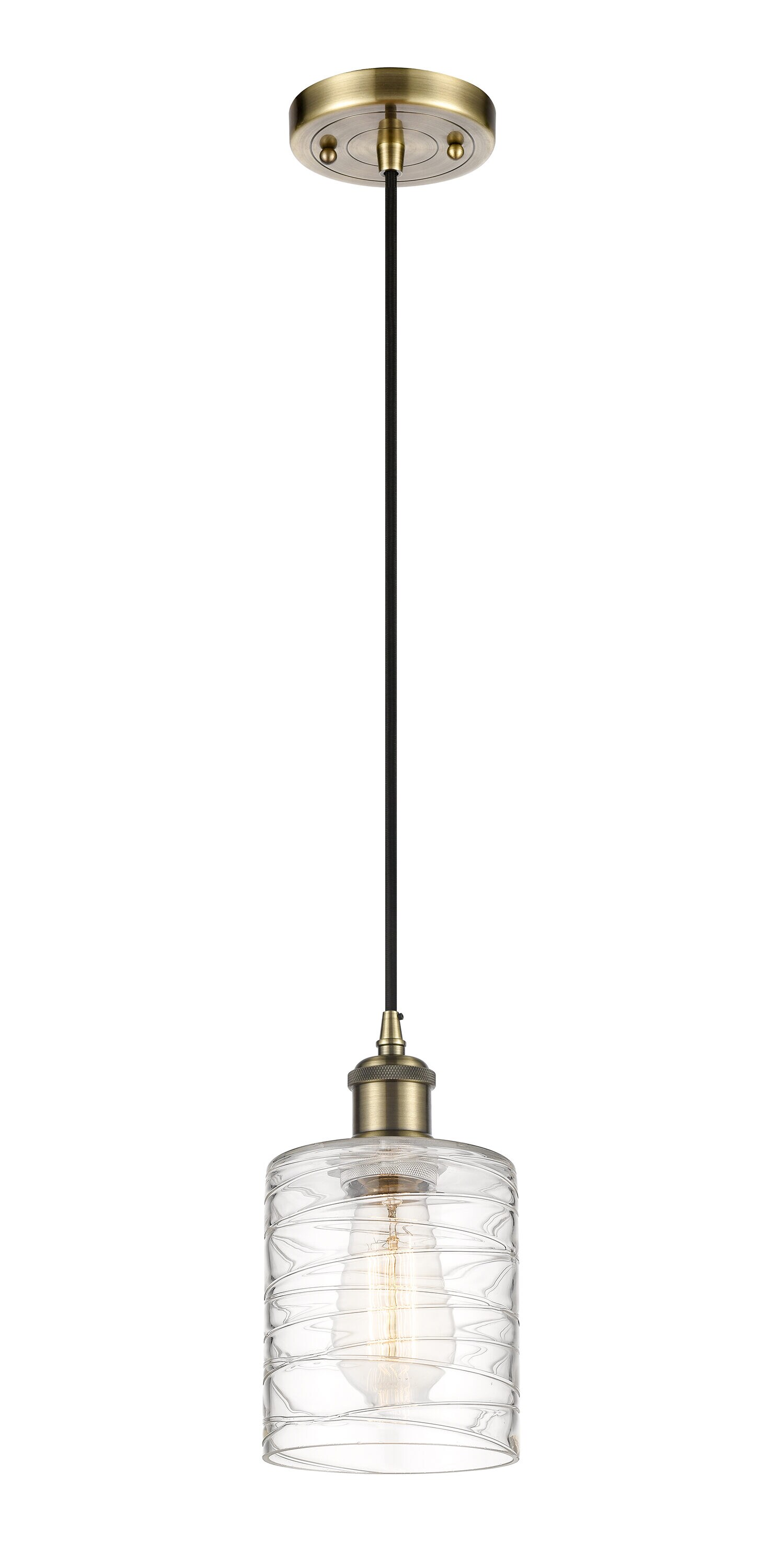 Innovations Lighting 516-1P-AB-G1113 Cobbleskill Antique Brass Industrial Textured glass Drum Mini Hanging Pendant light