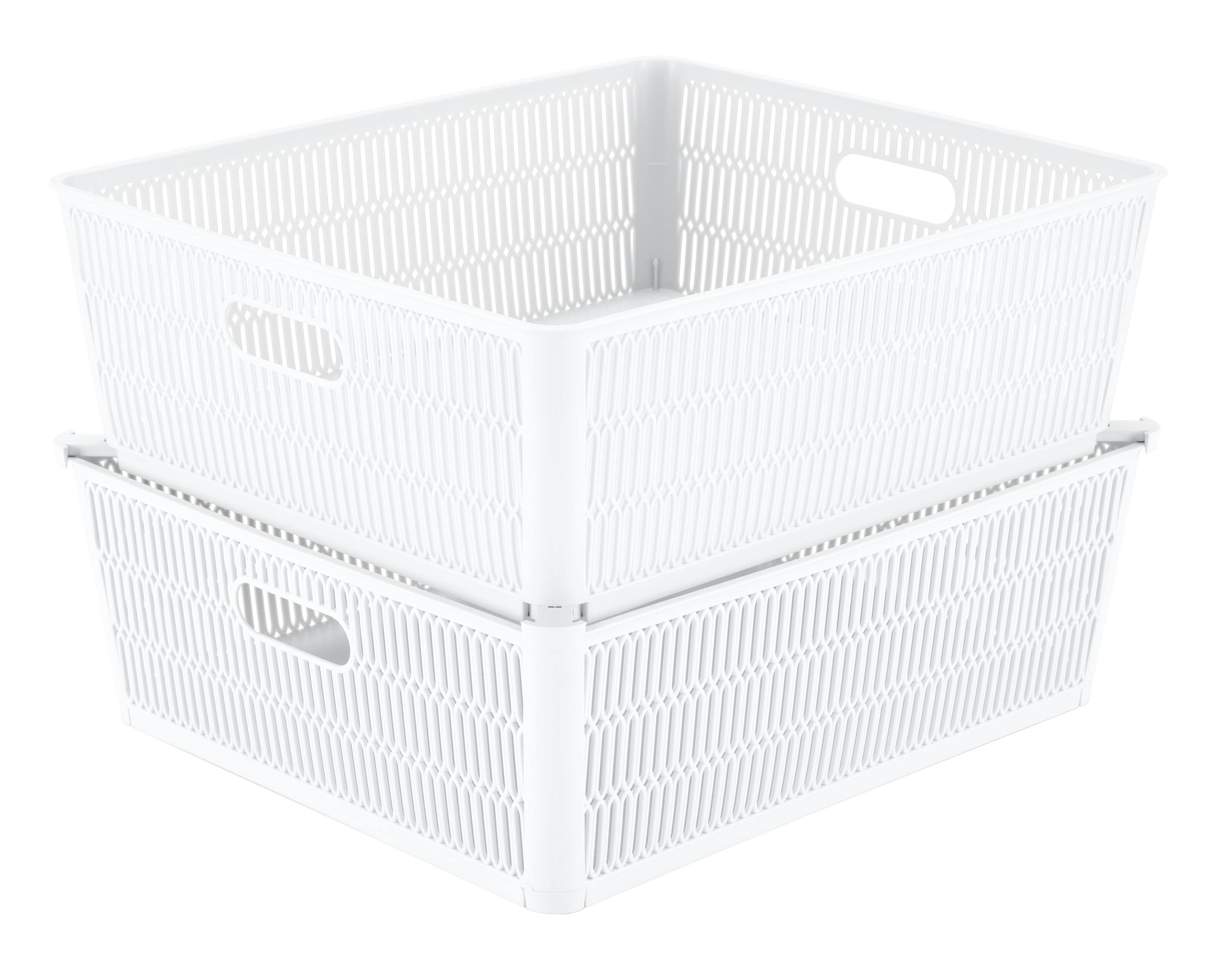 Simplify 3 Pack Small Herringbone Plastic Storage Basket In Grey 