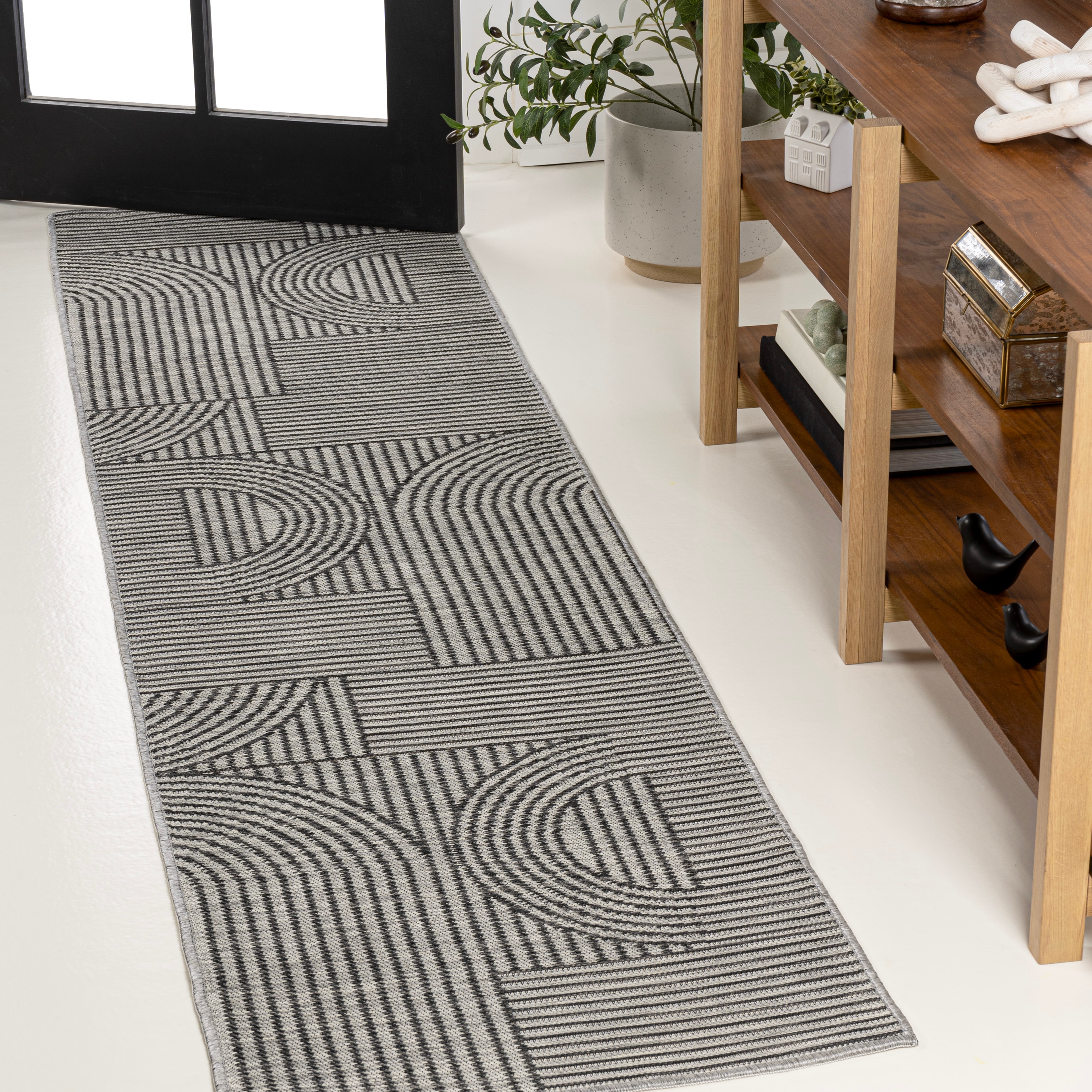 JONATHAN  Y SVH106A-28 Savannah Zephyr Mid-Century Modern Arch Reversible 2 x 8 (ft) Loomed Polypropylene Cream/Beige Rectangular Indoor/Outdoor Abstract Mid-Century Modern Runner rug
