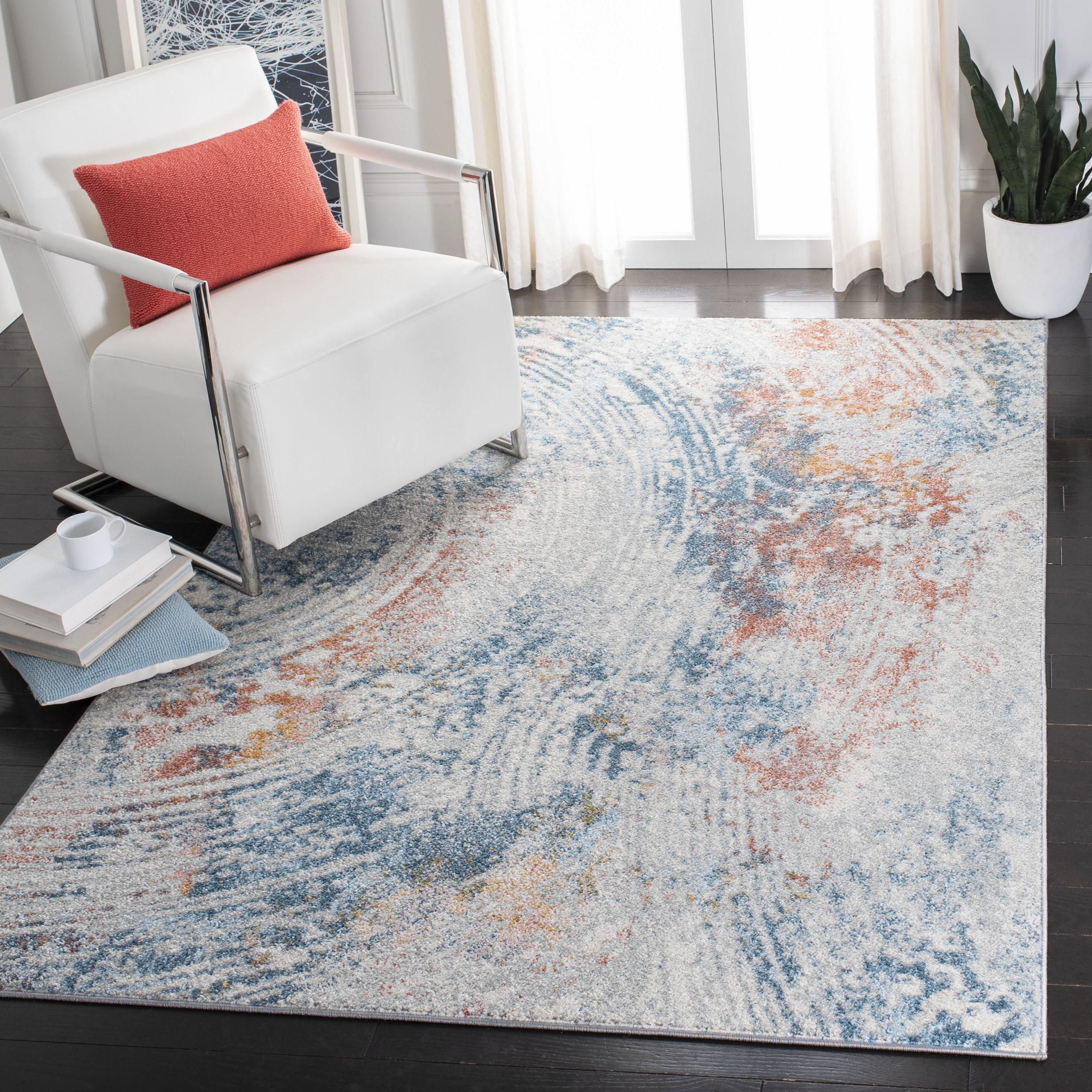 Ivory Abstract Square Soft Synthetic 79" Area Rug