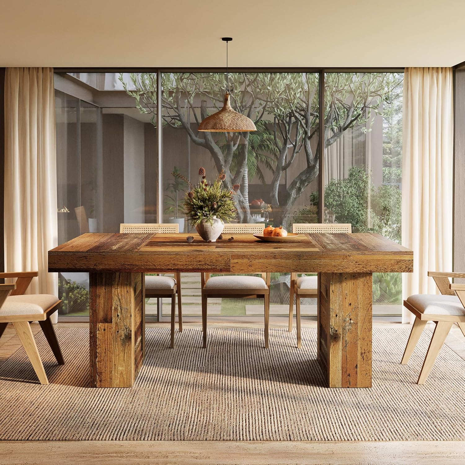 Tribesigns Brown Farmhouse Rectangle Dining Table 63 L x 29.5 H with ...
