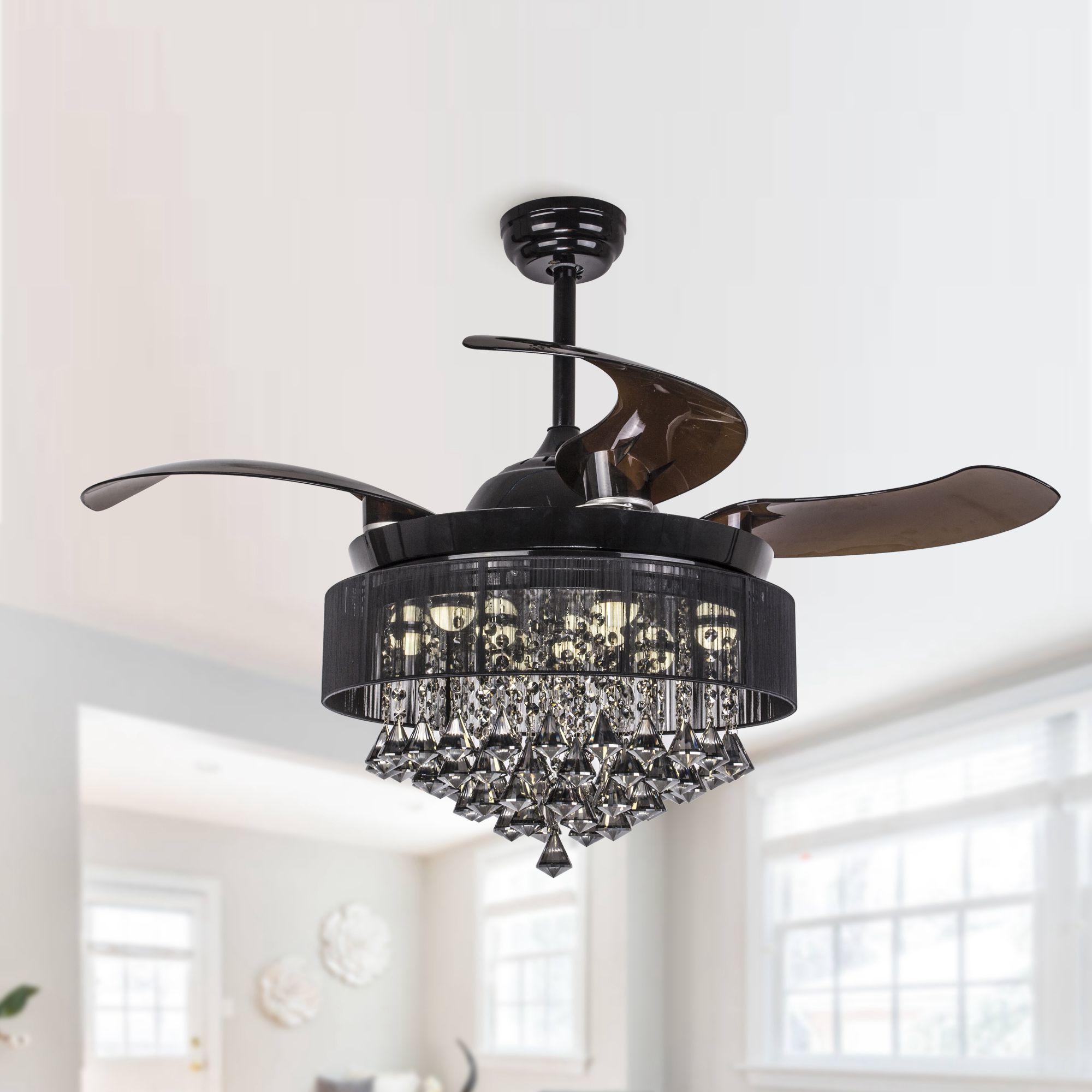 Matrix Decor MDF4601BK110V Fandelier 46-in Black Integrated LED Indoor Chandelier Ceiling Fan with Light and Remote (4-Blade)