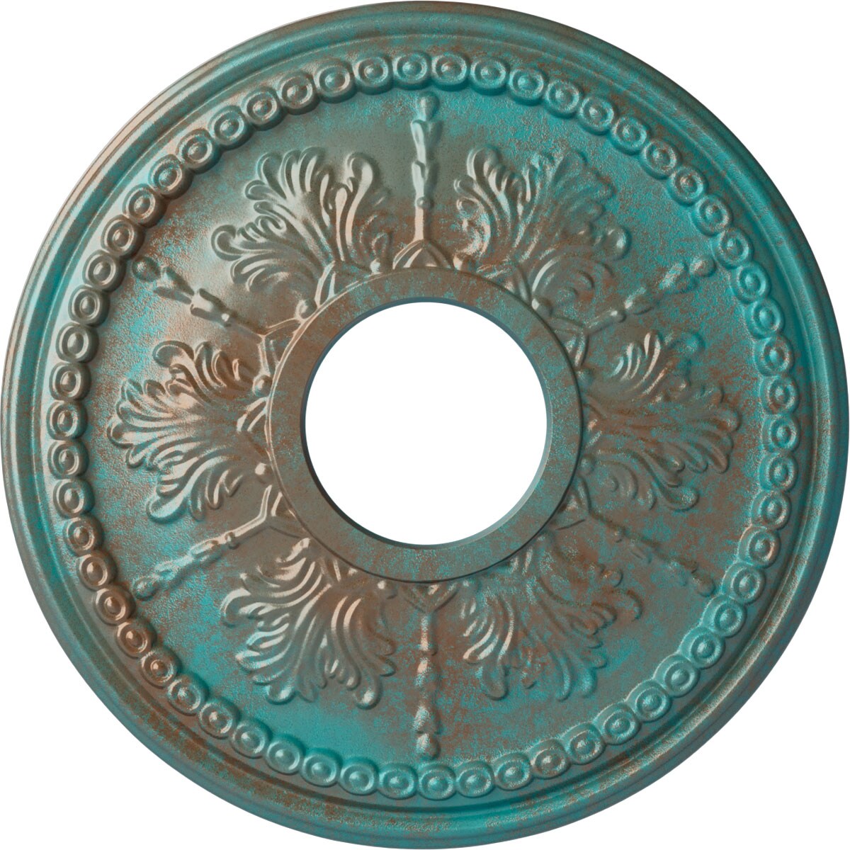 Ekena Millwork CM13TICGS Tirana 13.875-in W x 13.875-in L Painted Copper Green Patina Polyurethane Whole Ceiling Medallion