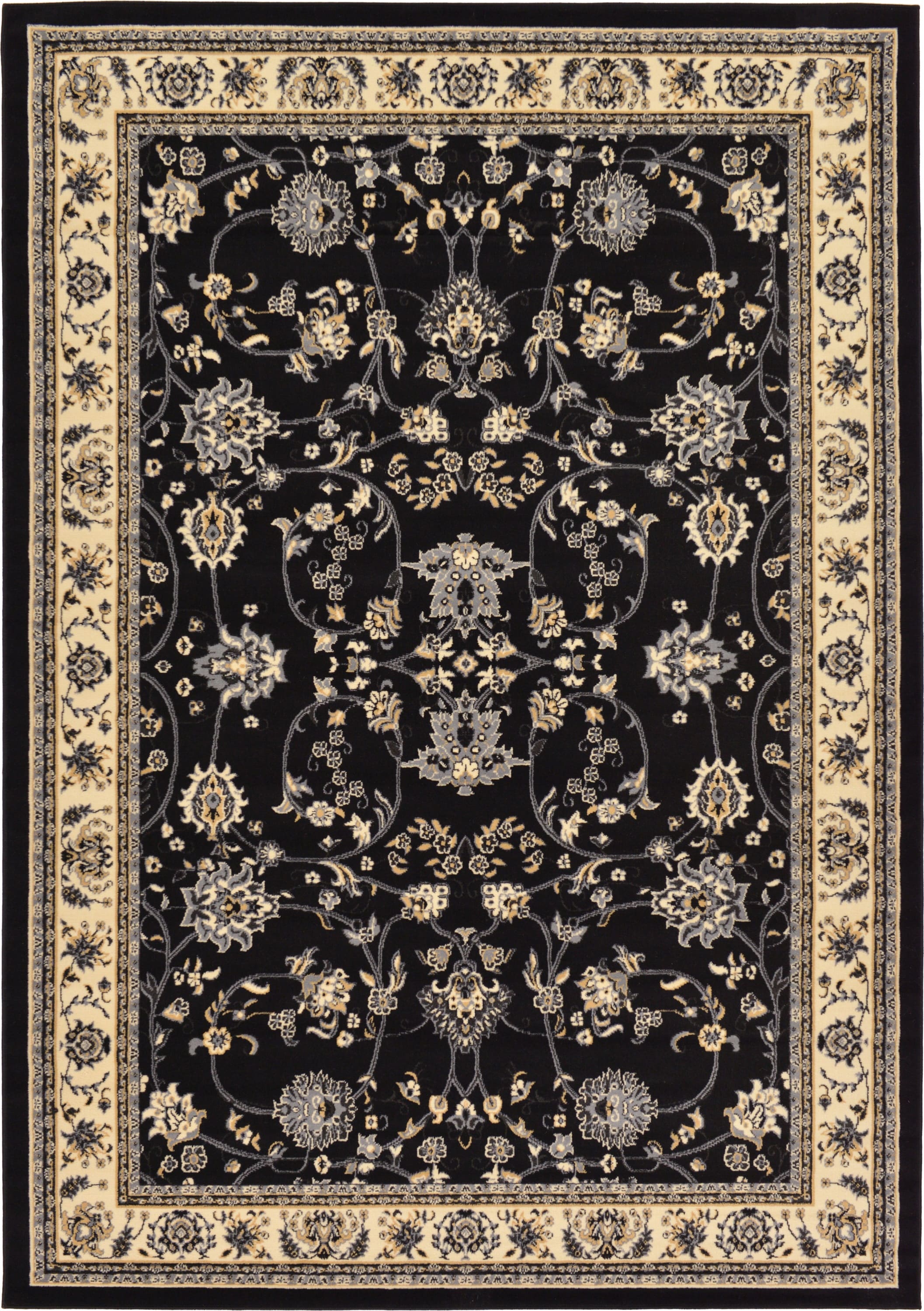 Unique Loom 3124946 Washington Sialk Hill 7 x 10 (ft) Loomed Polypropylene Black/Gray Rectangular Indoor Floral/Botanical Vintage Area rug