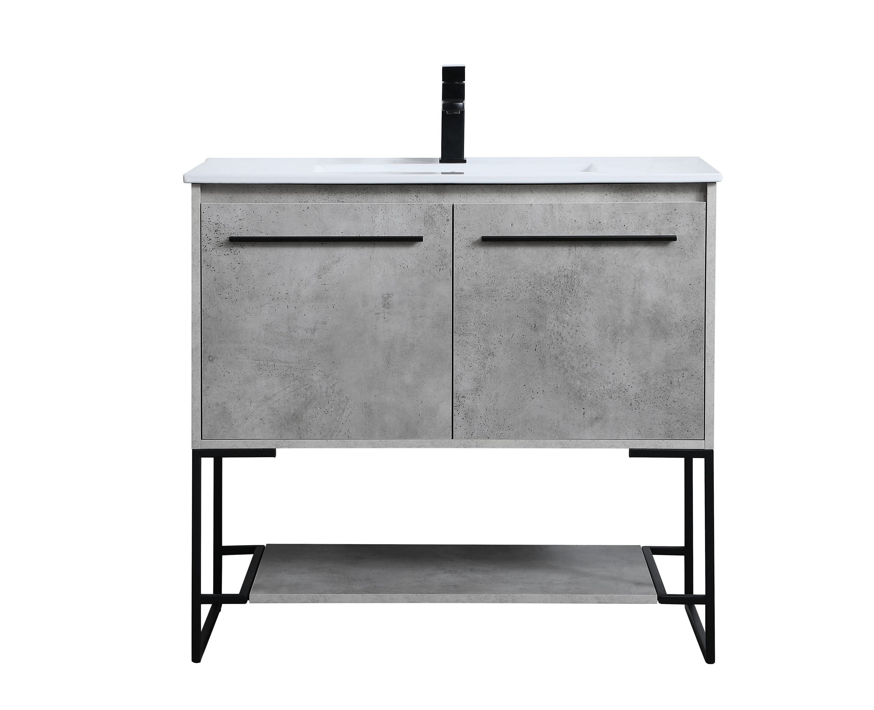 Home Furnishing 36-in Concrete Grey Single Sink Bathroom Vanity with White Solid Surface Top in Gray | - Elegant Decor HF126108CG