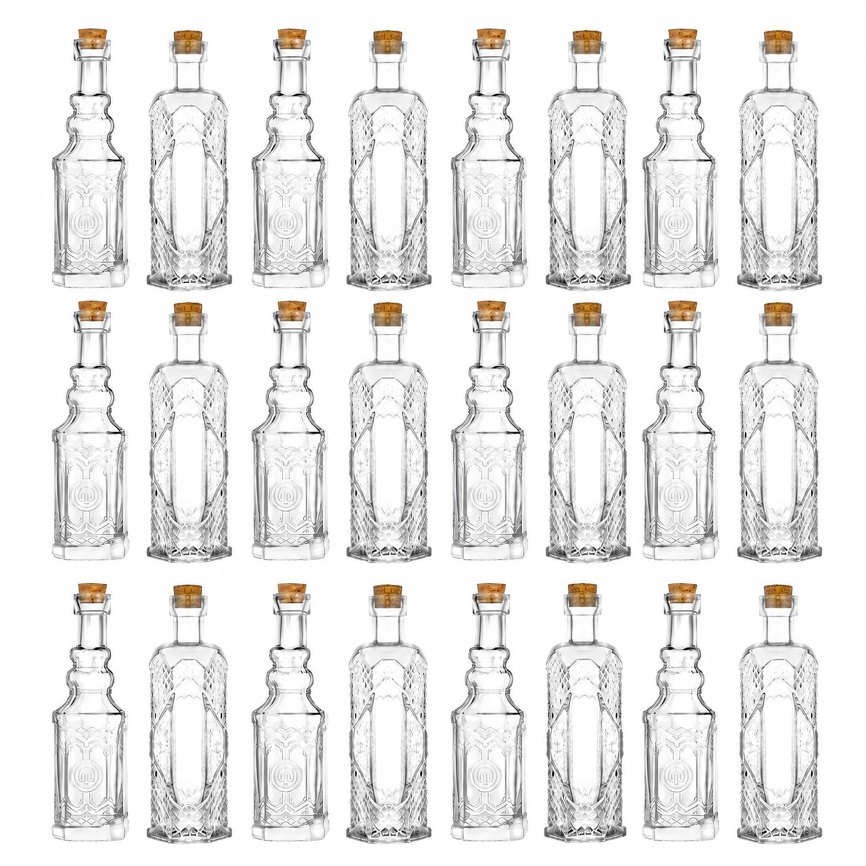 Etokfoks Clear Vintage Square and Hexagonal Glass Mini Bottles Oak Cork ...