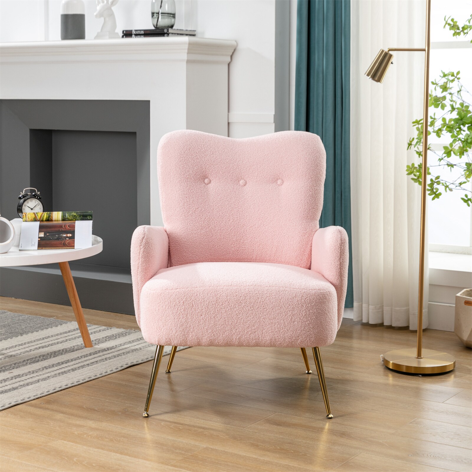 BESTCOSTY Modern Pink Velvet Accent Chair in the Chairs department