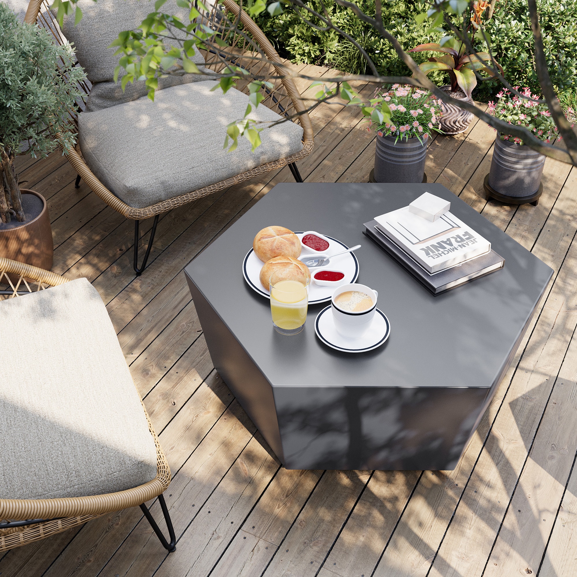 Patio Watcher TA-41H-DK Hexagonal Coffee Table Hexagon Coffee Table 30.7-in W x 35.4-in L