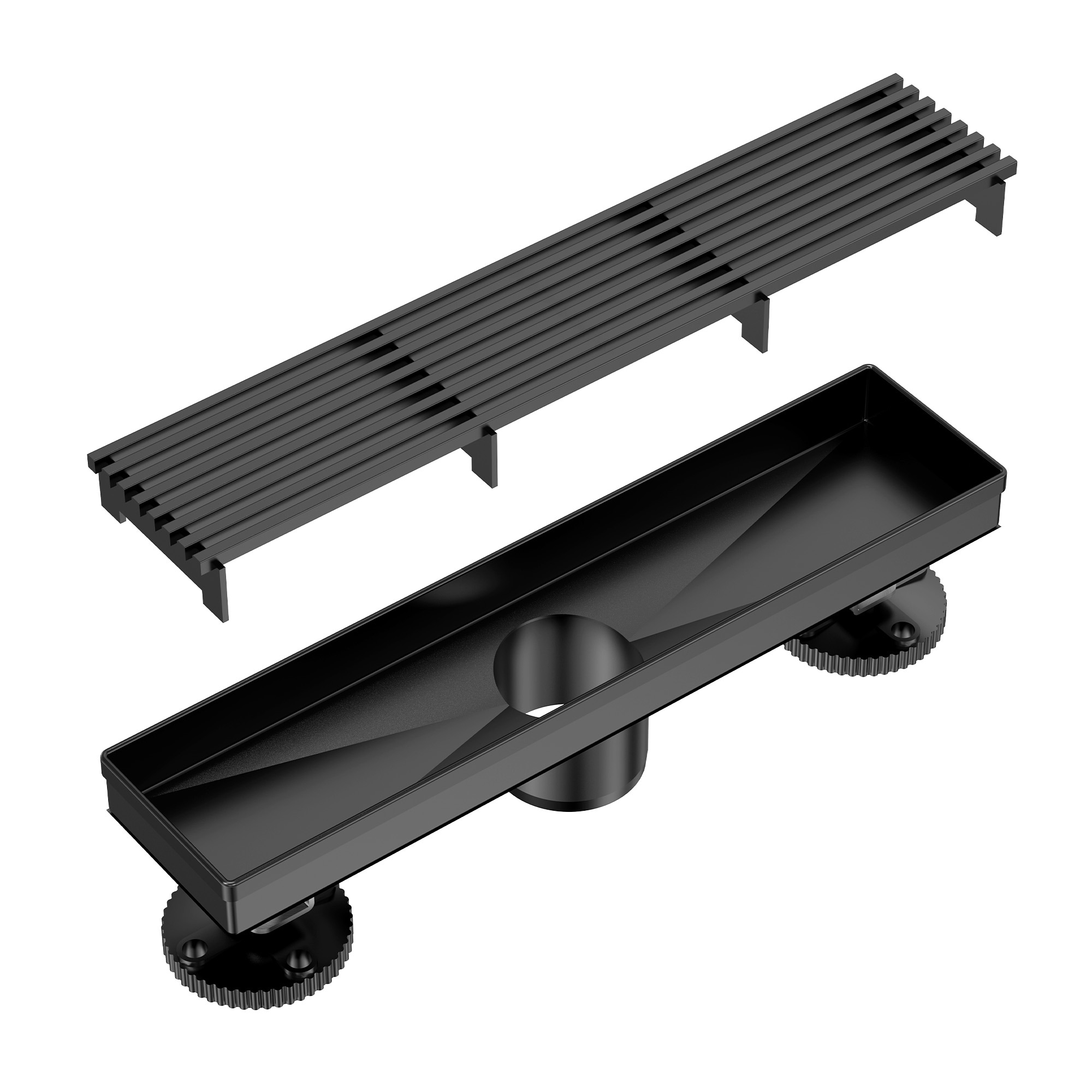 GRANDJOY  Matte Black 12 inch Stainless Steel Linear Shower Drain with Odor-Blocking Core and Leveling Feet