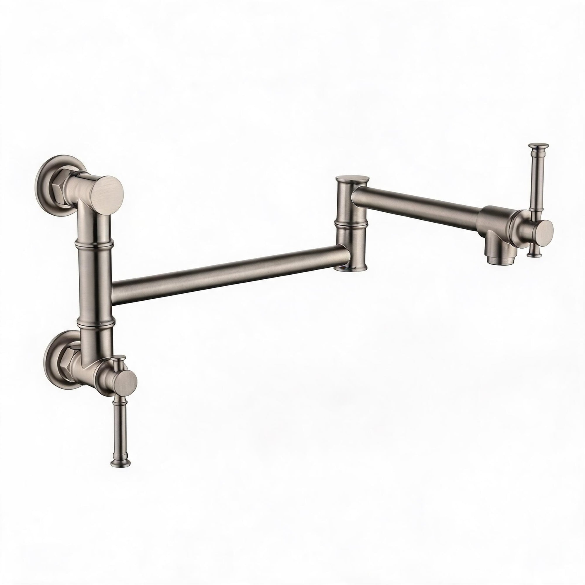 IAK Brushed Nickel Brass Wall Mounted Pot Filler Faucet with Two Attachment Folding Swing Arm