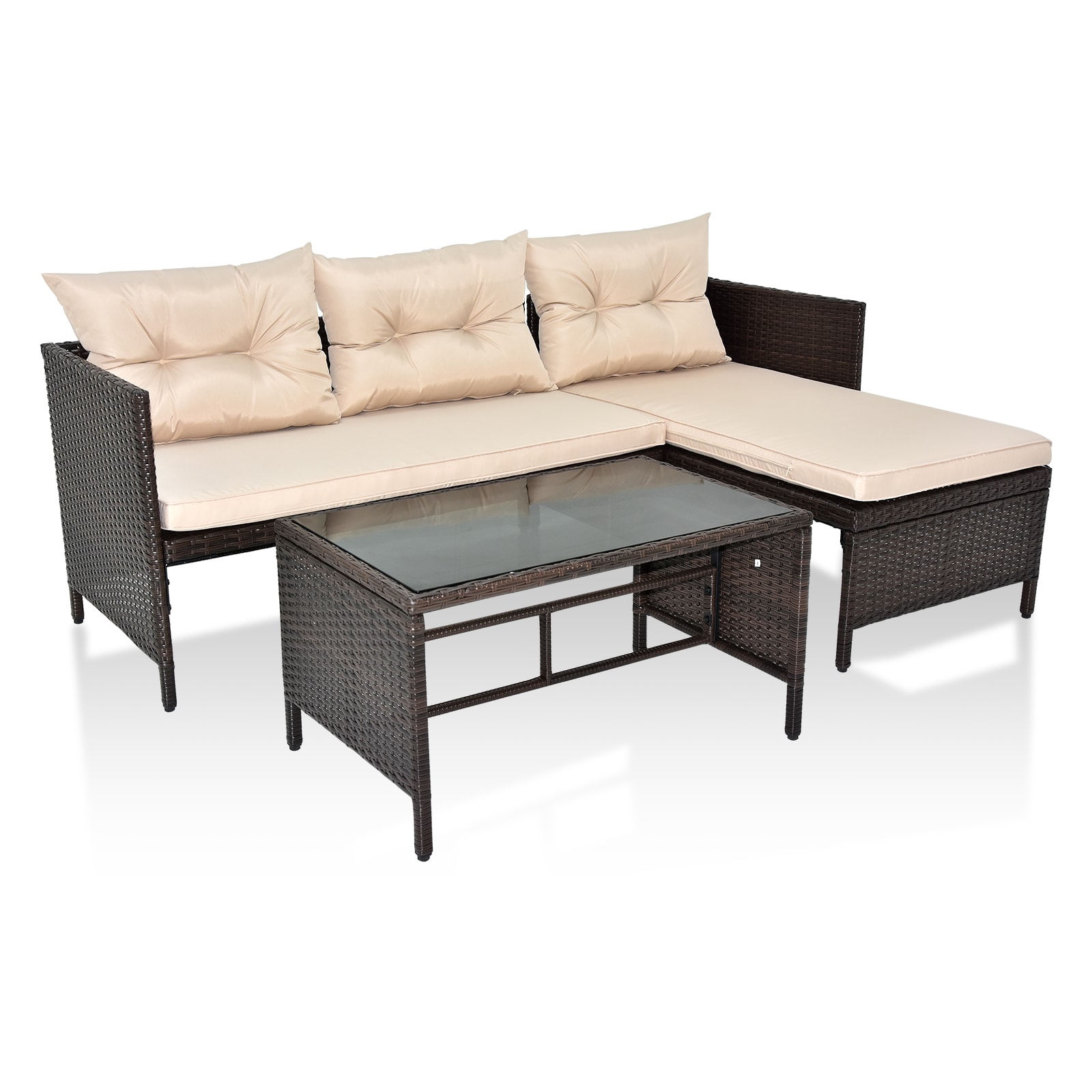Winado LO1G56000722 Wicker Outdoor Sofa with Off-white Cushions and Steel Frame
