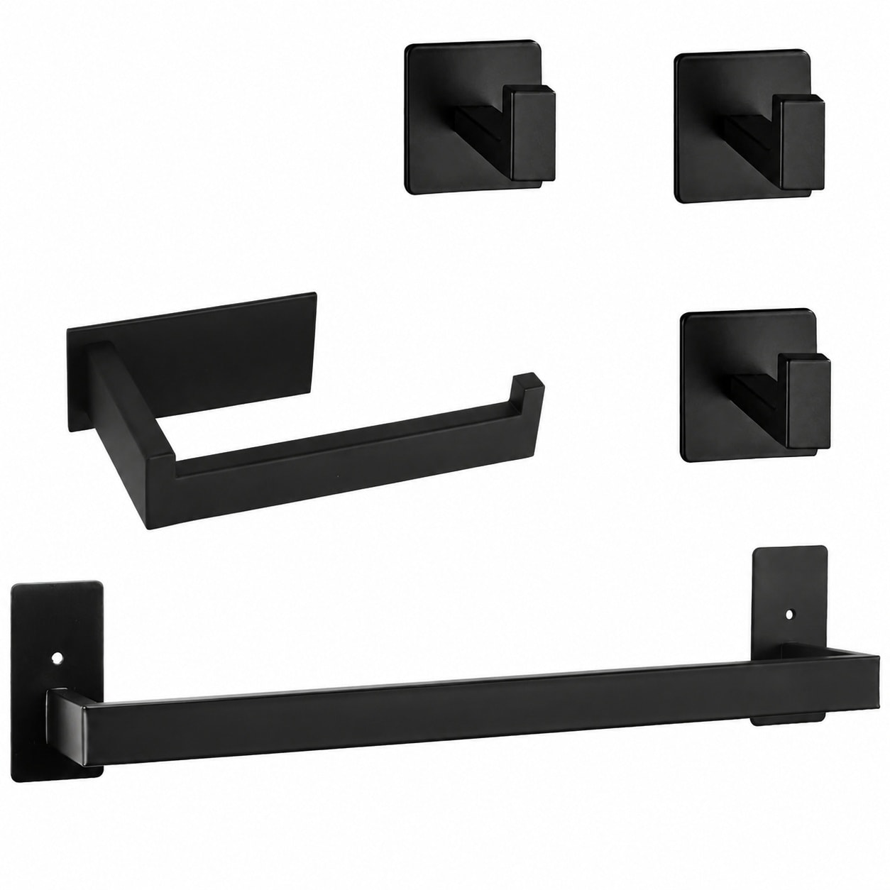 Aoibox  Five Piece Self Adhesive Towel Bar Set in Matte Black SUS304 Stainless Steel 24 in Towel Bar Hooks Kit