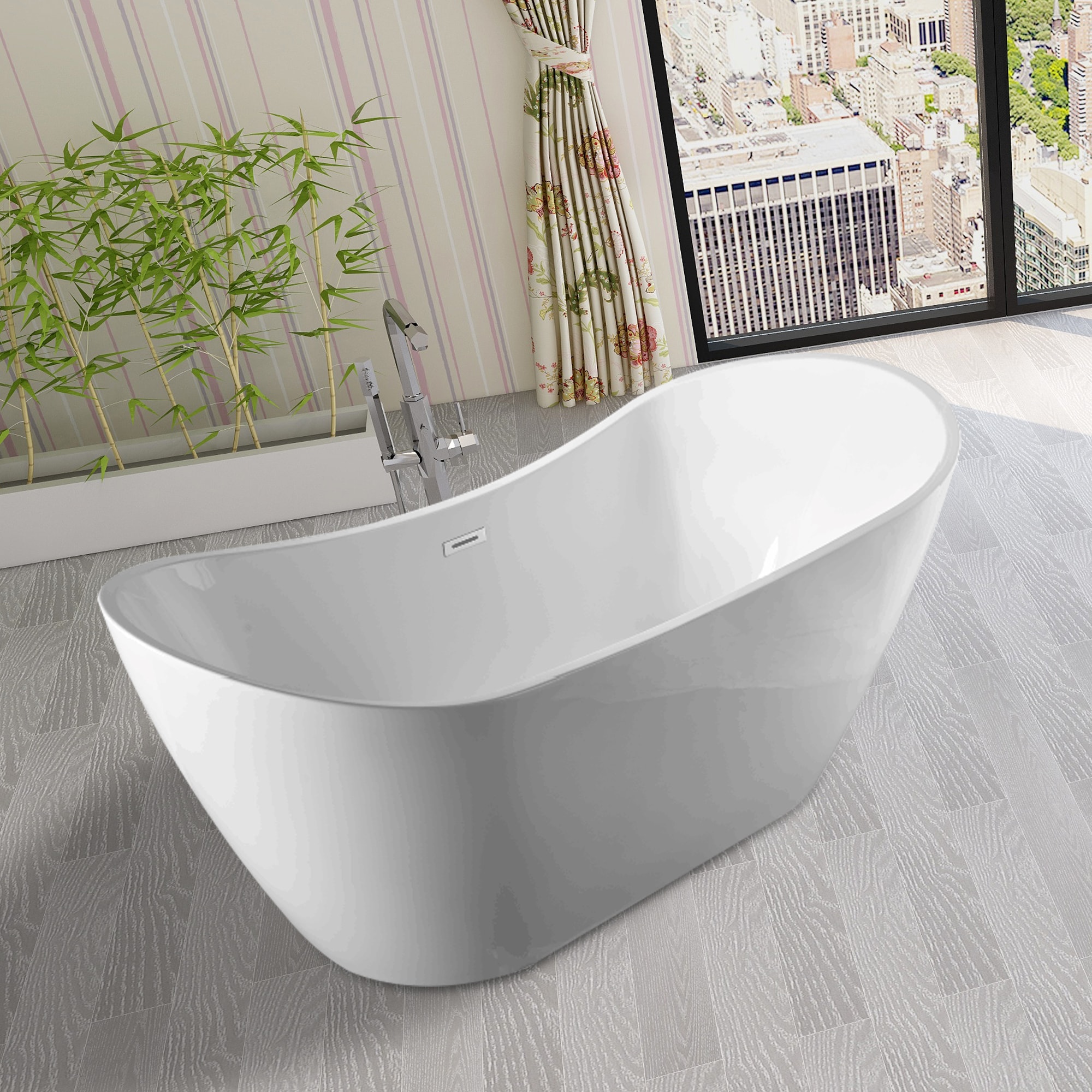 White Acrylic 71" Freestanding Soaking Bathtub with Chrome Drain